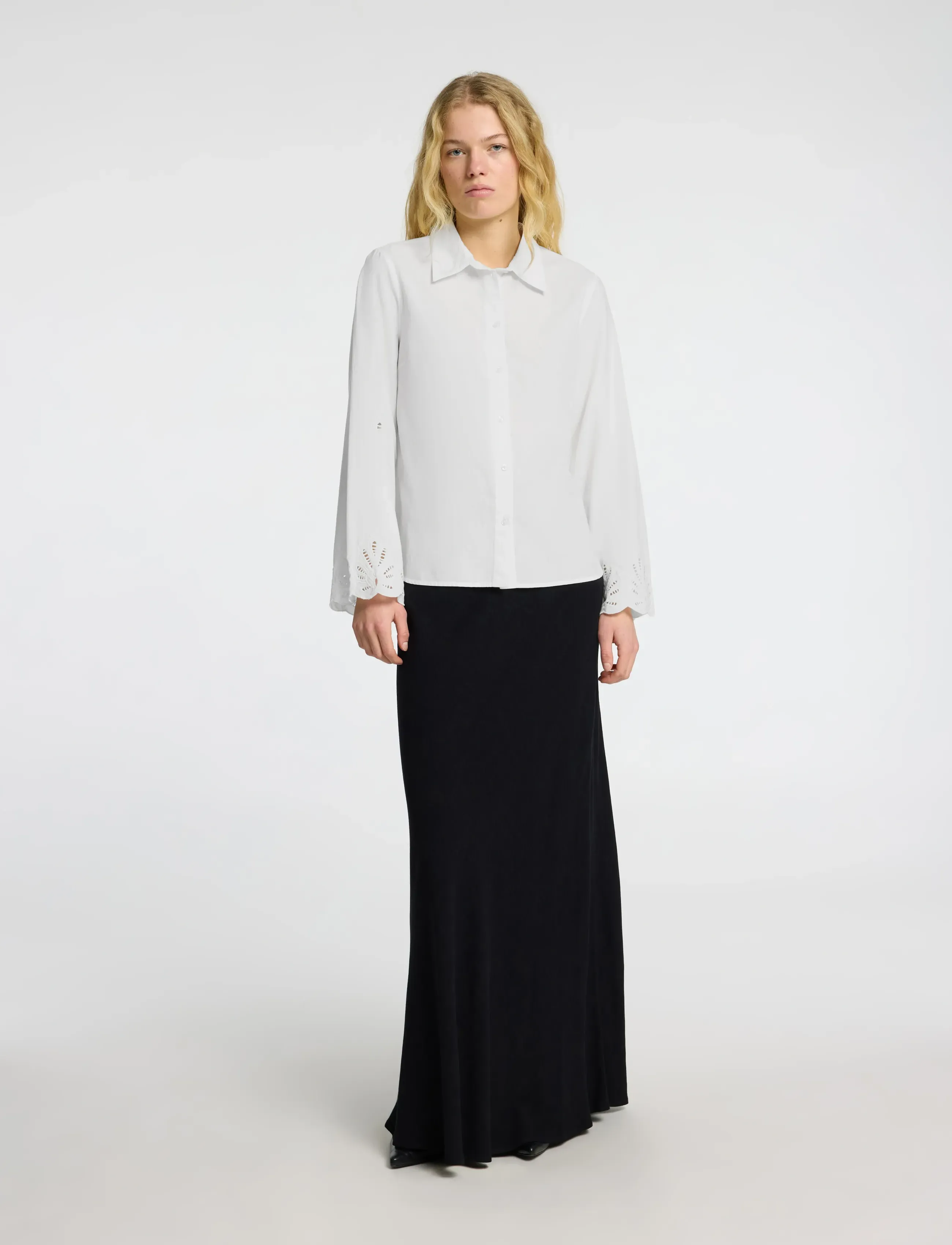 Selected Slfdahlia Ls Broderi Shirt Noos, Kvinder, Langærmet Broderie Anglaise Skjorte, Hvid, Str: 40