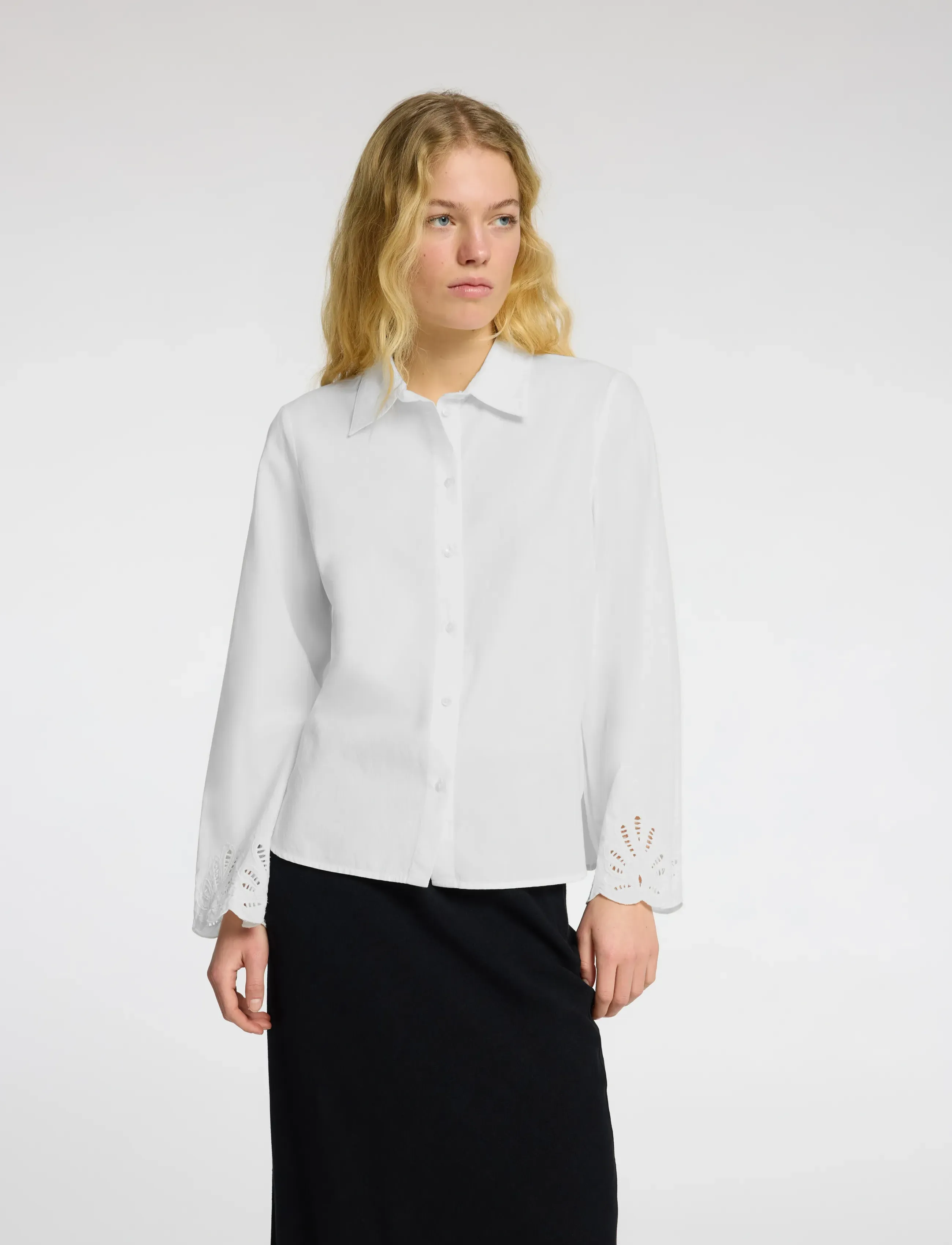 Selected - SLFDAHLIA LS BRODERI SHIRT NOOS - langærmede skjorter - bright white - 5