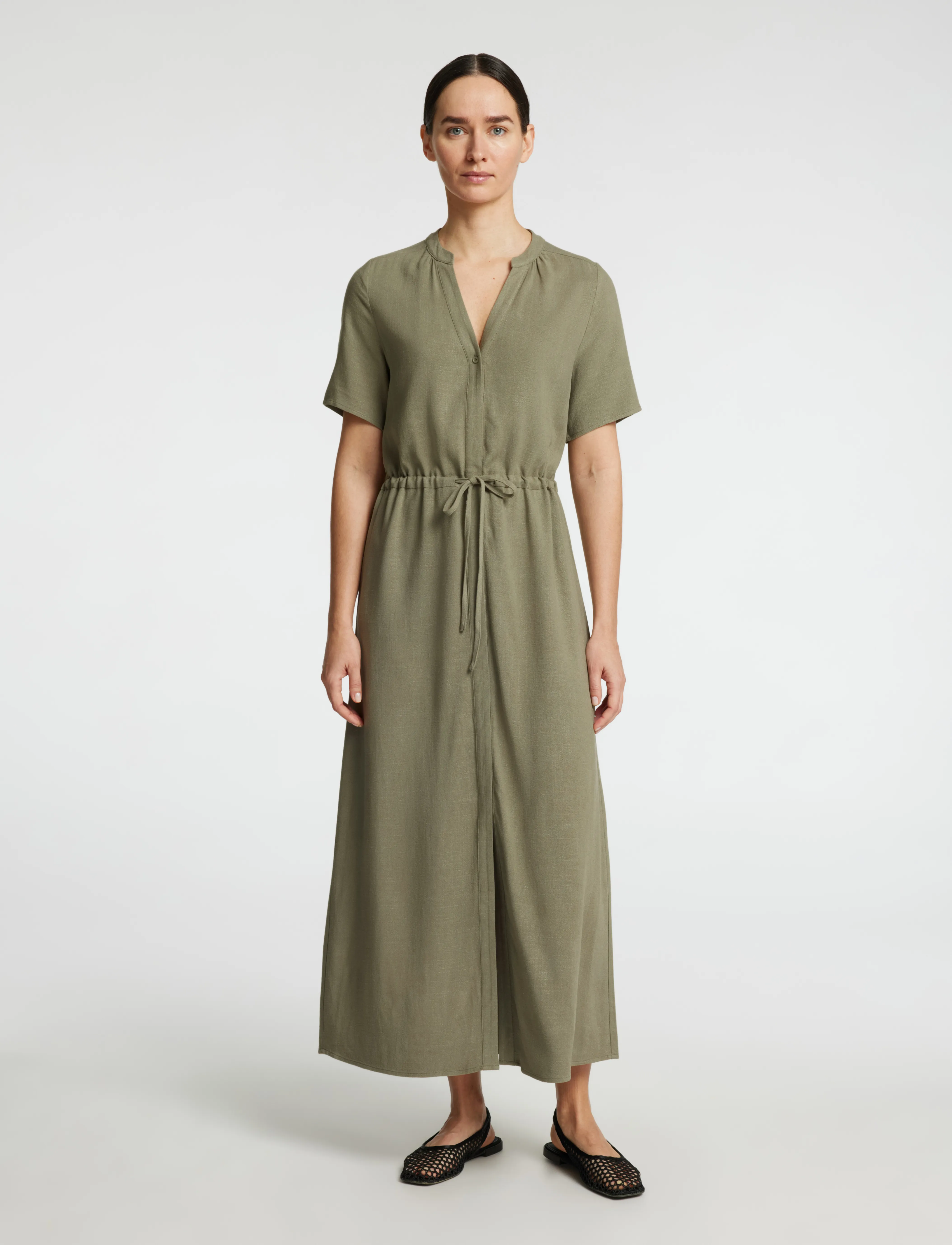 Selected SLFVIVA-DAMINA SS ANKLE SUN DRESS NOOS - Selected - VETIVER / green