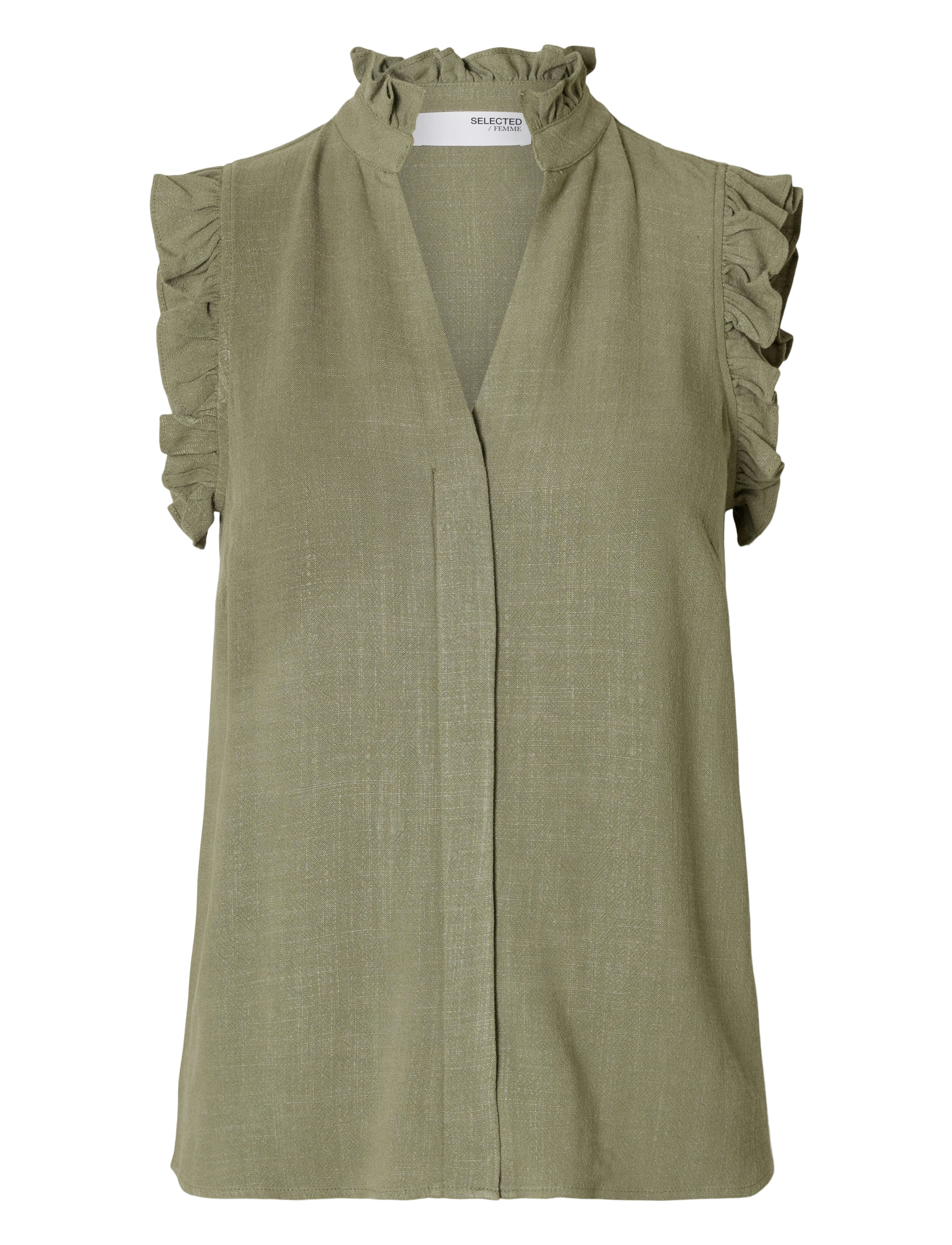 Selected SLFVIVA SL SUN RUFFLE TOP NOOS - Apģērbi - VETIVER / green