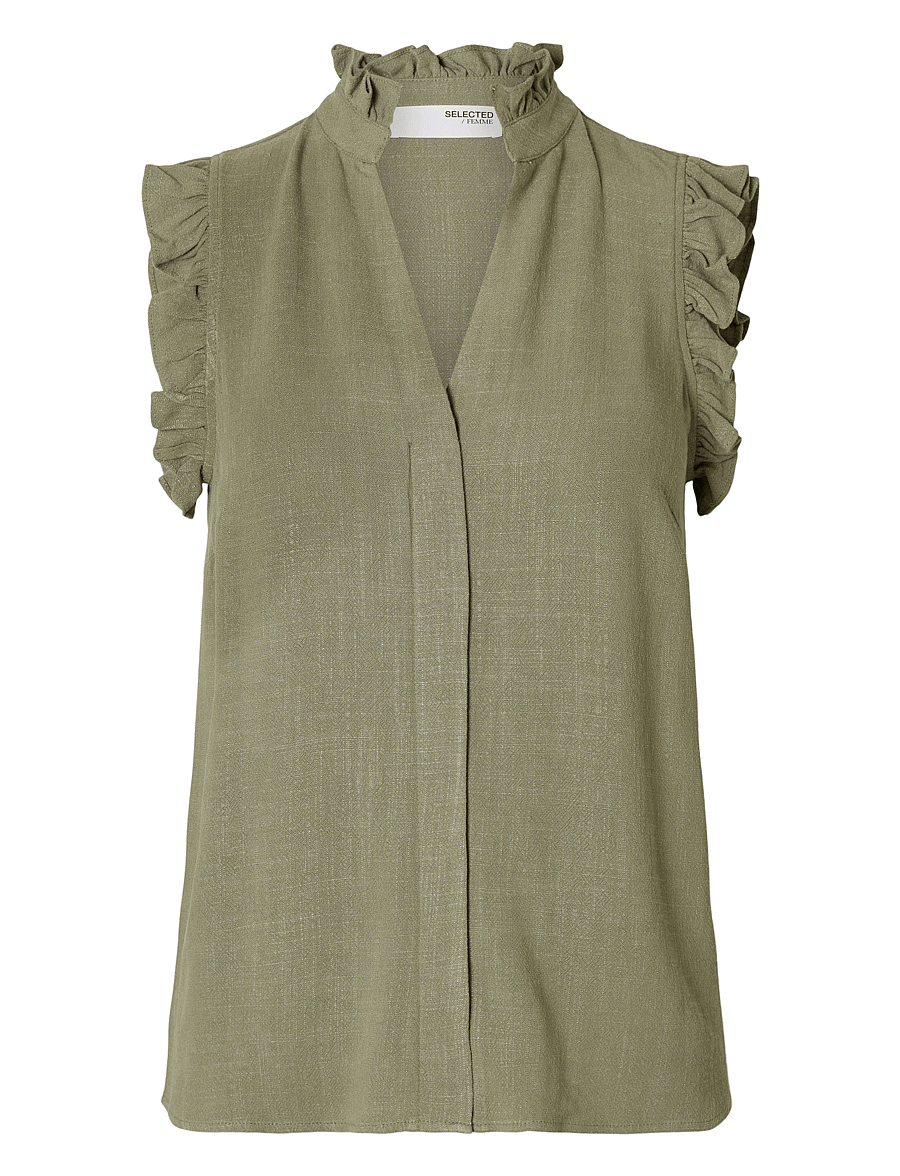 Selected - SLFVIVA SL SUN RUFFLE TOP NOOS - Ärmellose tops - vetiver - 1