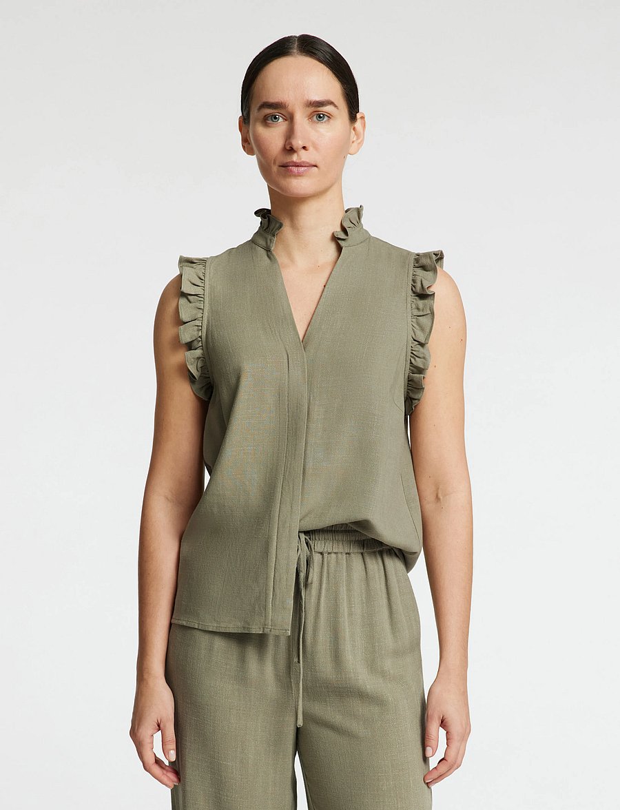 Selected - SLFVIVA SL SUN RUFFLE TOP NOOS - Ärmellose tops - vetiver - 0