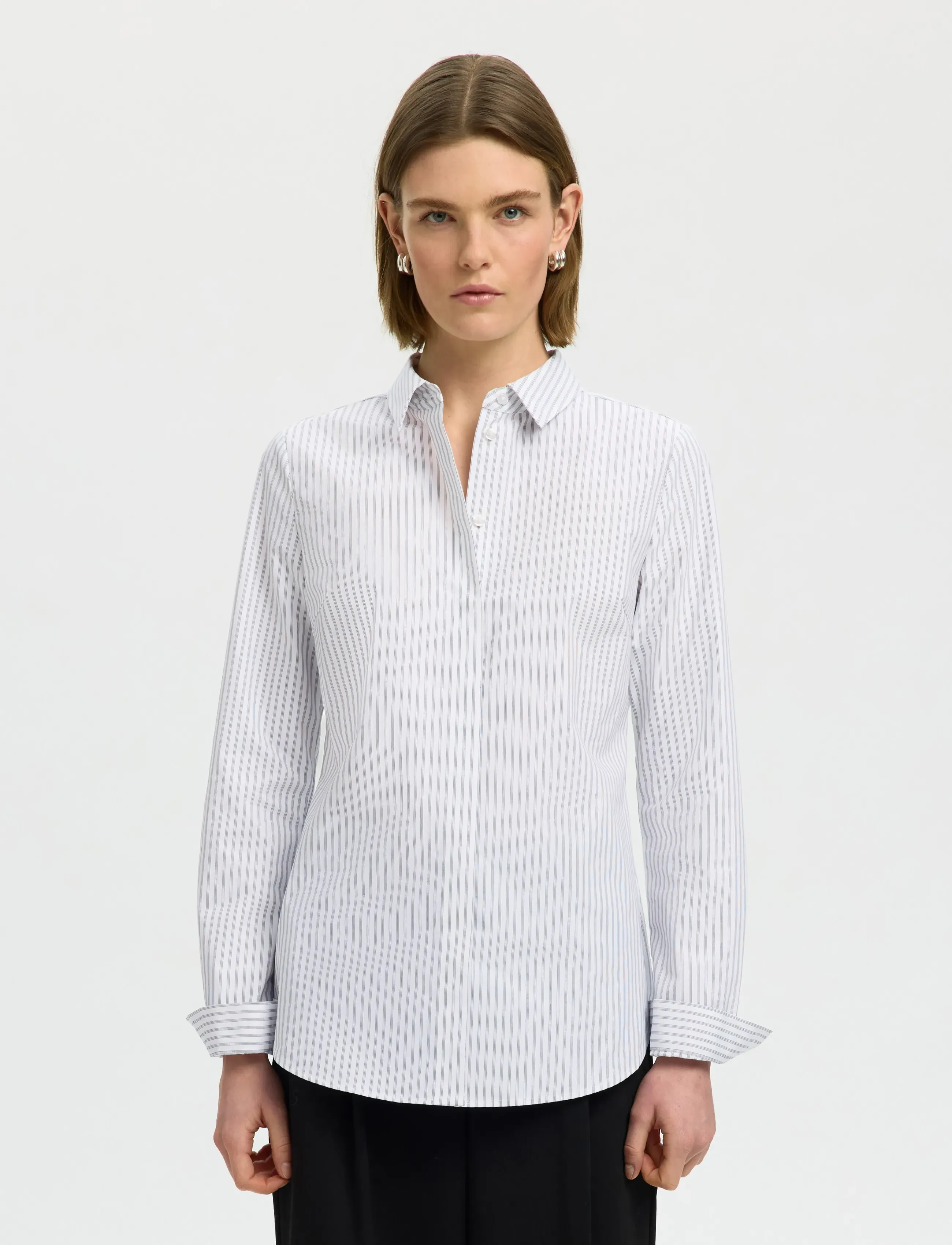 Selected Slwromie Ls Striped Fitted Shirt Noos, 44, Shirts, Mehrfarbig/gemustert - Long-sleeved, Frauen