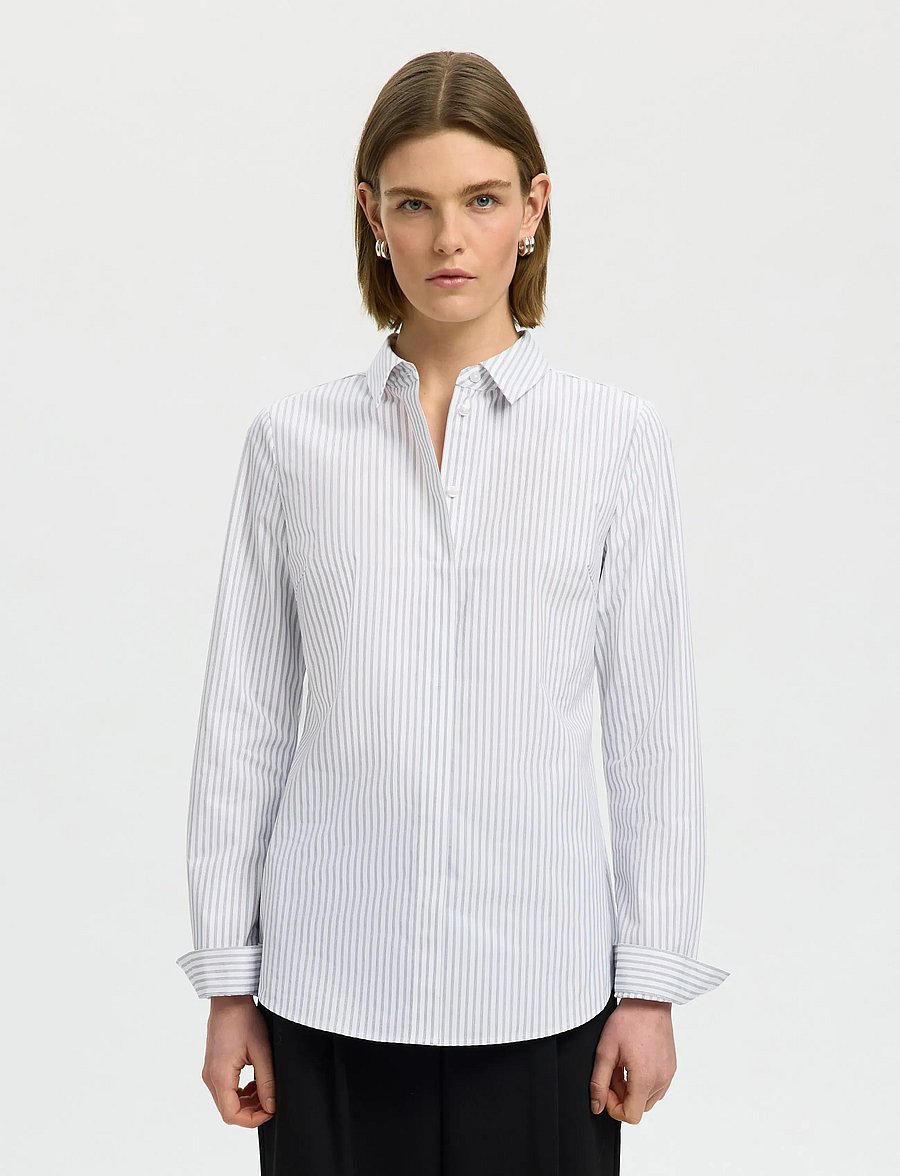 Selected - SLWROMIE LS STRIPED FITTED SHIRT NOOS - chemises à manches longues - bright white - 0
