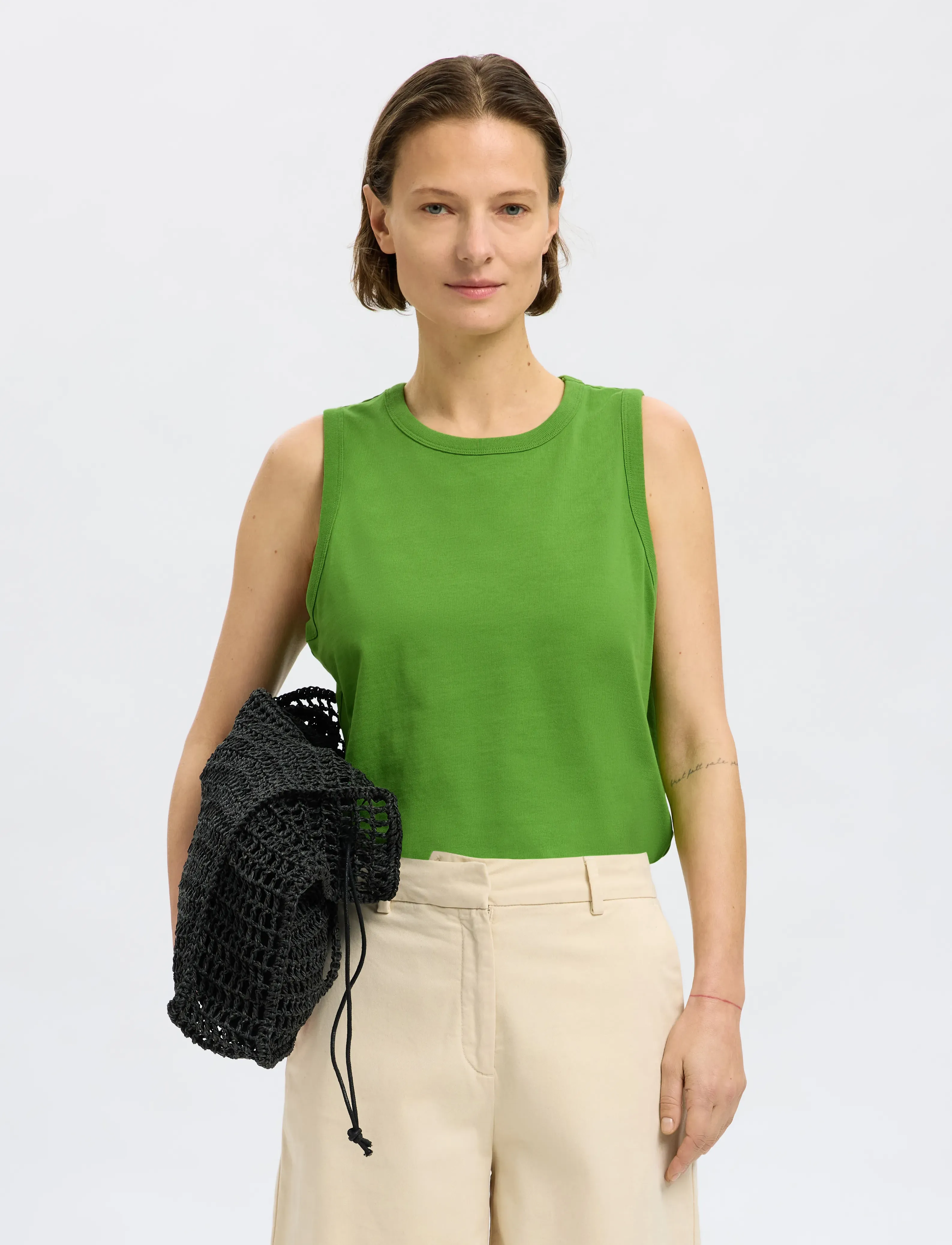 Selected SLFESSENTIAL SL BOXY TANK TOP NOOS - T-shirts & Toppar - SPINDLE TREE / green