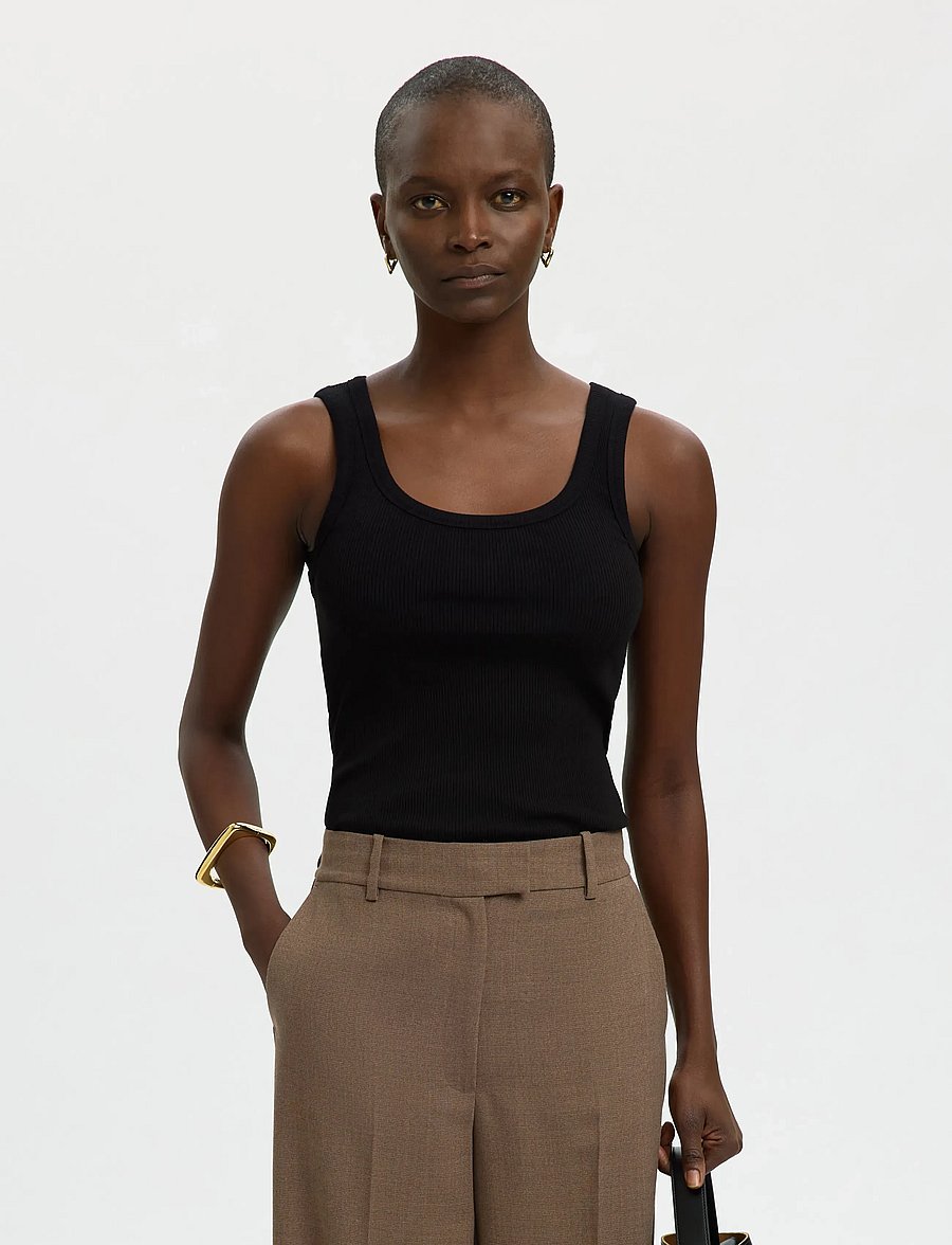 Selected - SLWANNA U-NECK TANK TOP NOOS - Ärmellose tops - black - 0