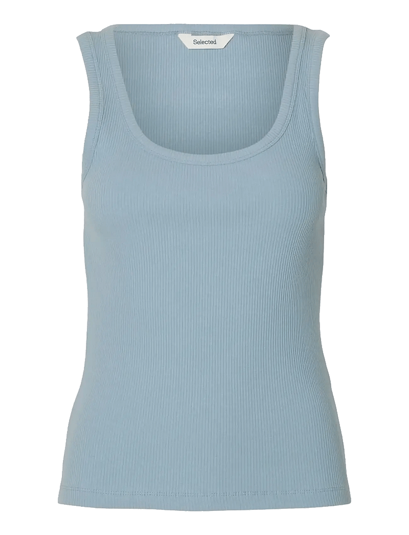 Selected - SLFANNA U-NECK TANK TOP NOOS - topid ja varrukateta alussärgid - dusty blue - 1