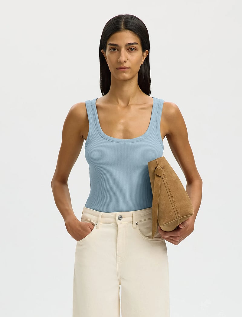 Selected - SLFANNA U-NECK TANK TOP NOOS - topid ja varrukateta alussärgid - dusty blue - 0