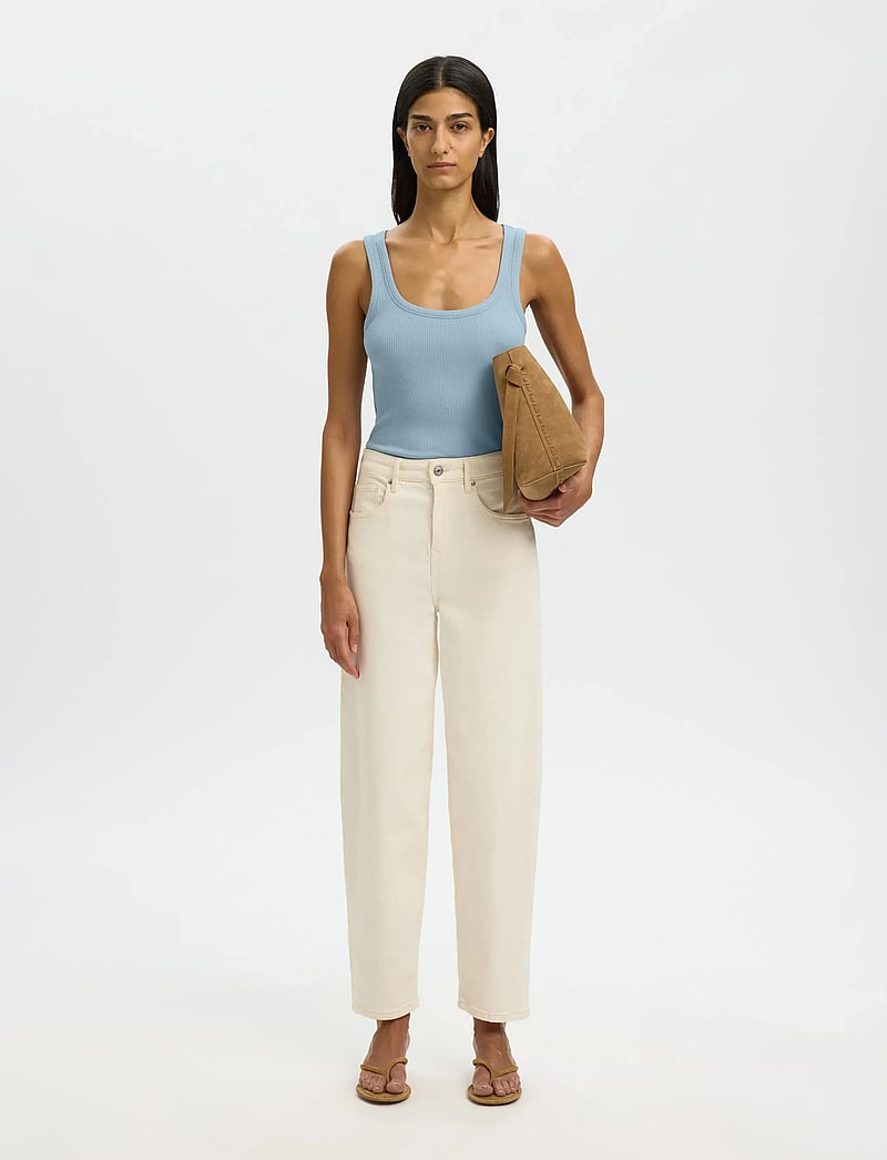 Selected - SLFANNA U-NECK TANK TOP NOOS - topid ja varrukateta alussärgid - dusty blue - 3