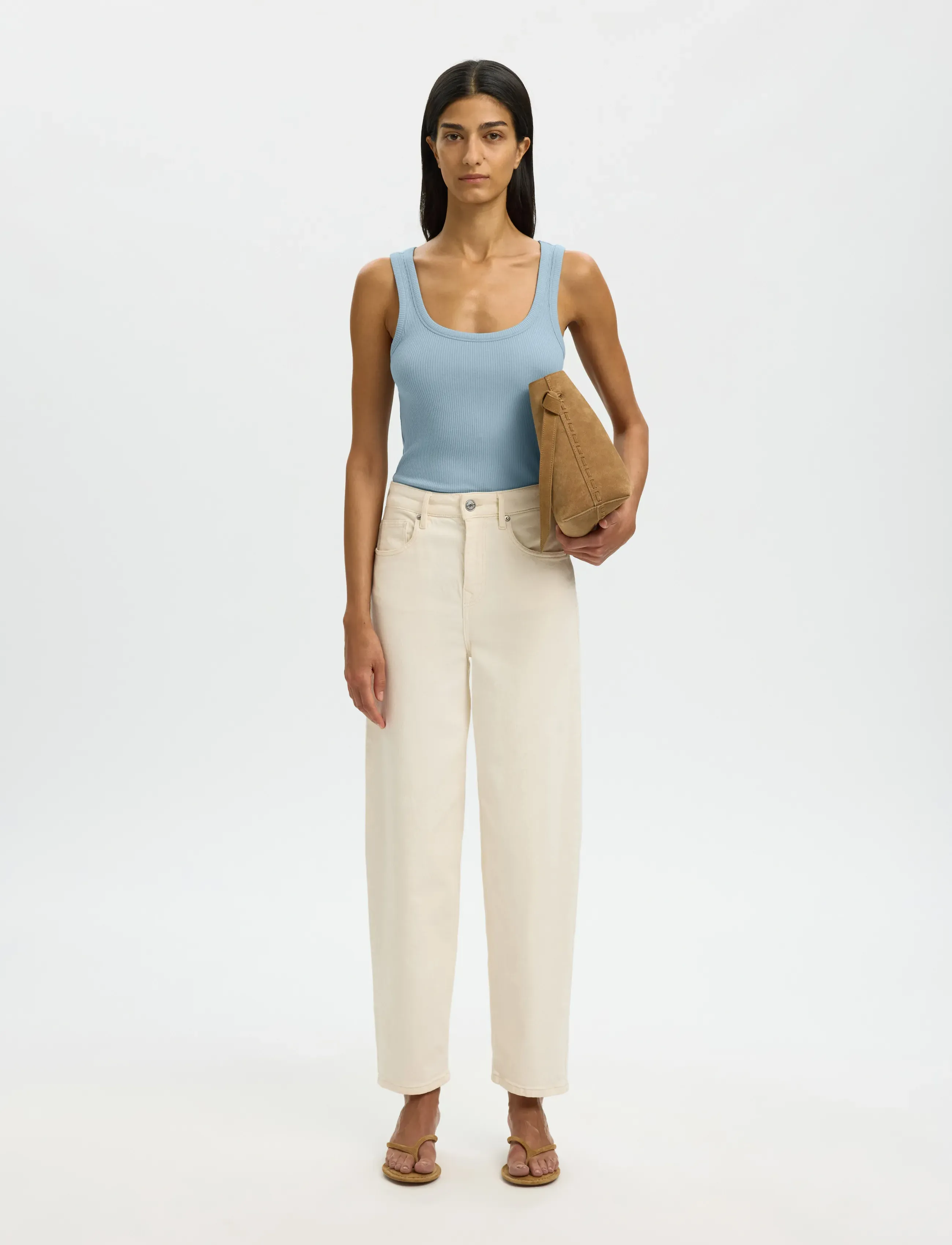 Selected - SLWANNA U-NECK TANK TOP NOOS - sleeveless tops - dusty blue - 3