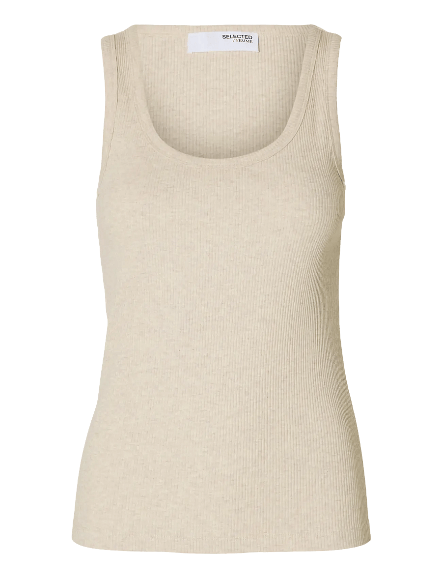 Selected - SLWANNA U-NECK TANK TOP NOOS - tanktops - oatmeal - 1