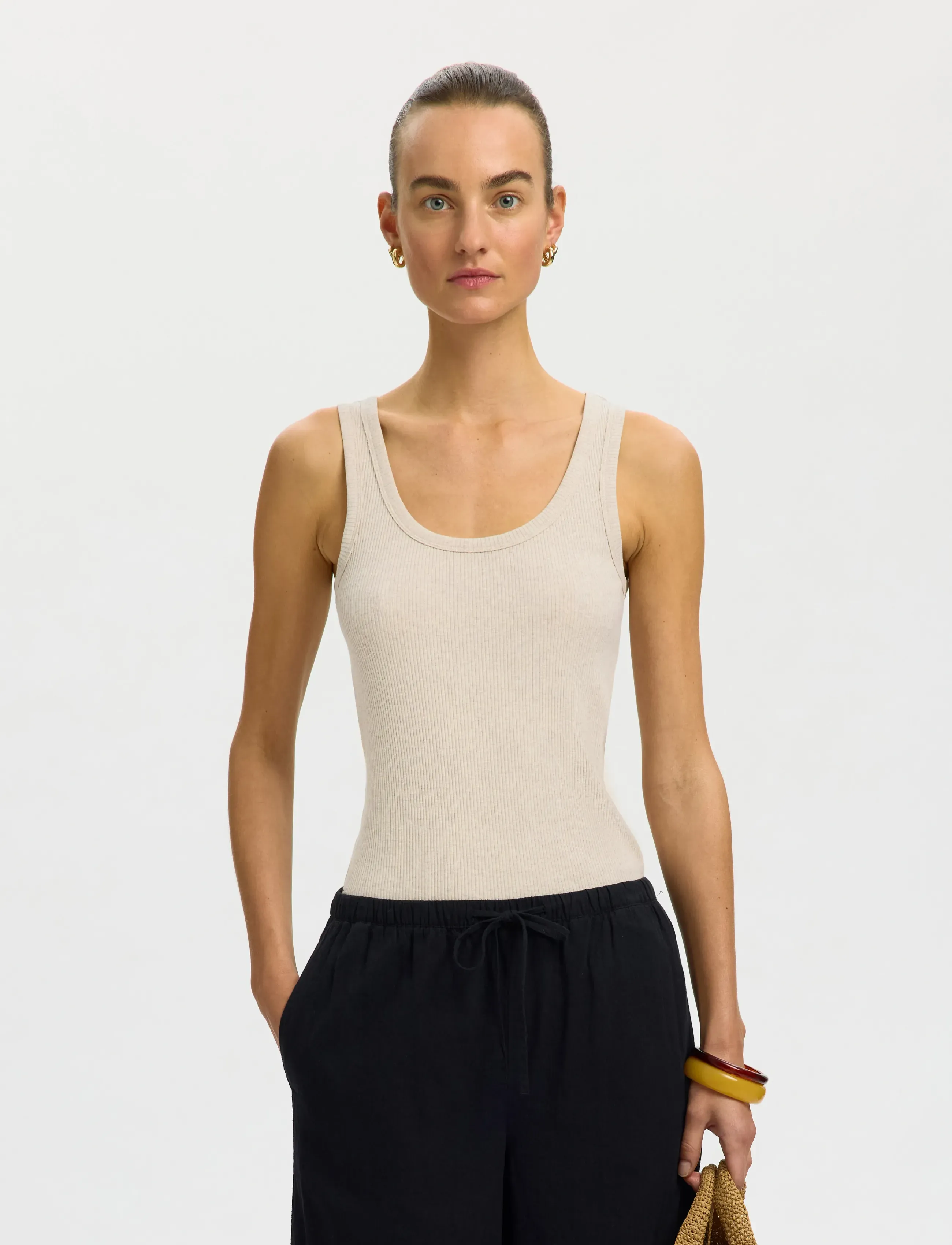 Selected SLFANNA U-NECK TANK TOP NOOS - T-skjorter & Topper - OATMEAL / cream