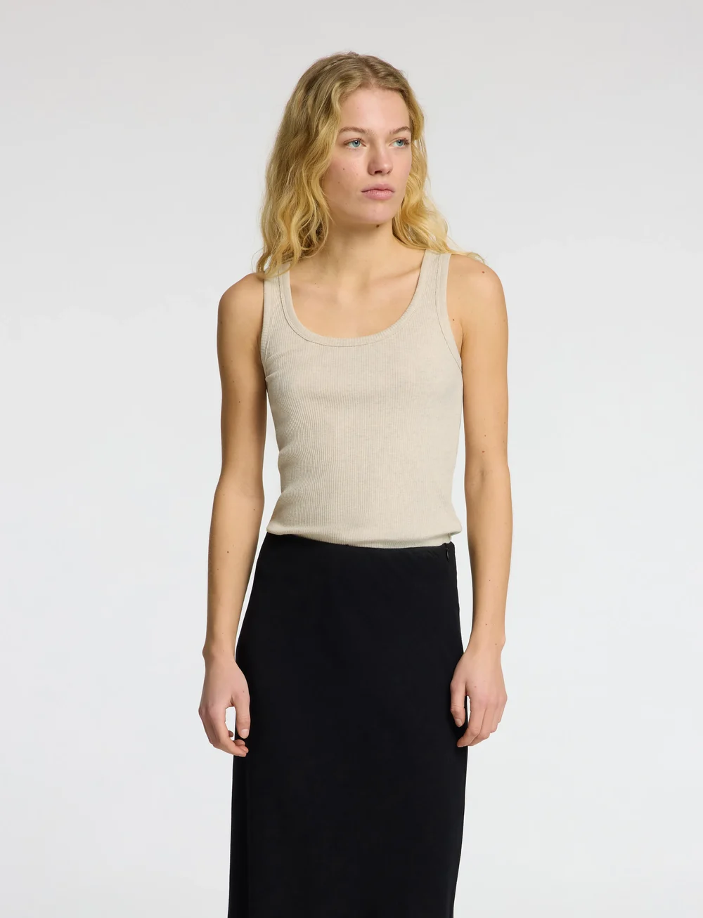 Selected - SLFANNA U-NECK TANK TOP NOOS - linnen - oatmeal - 0
