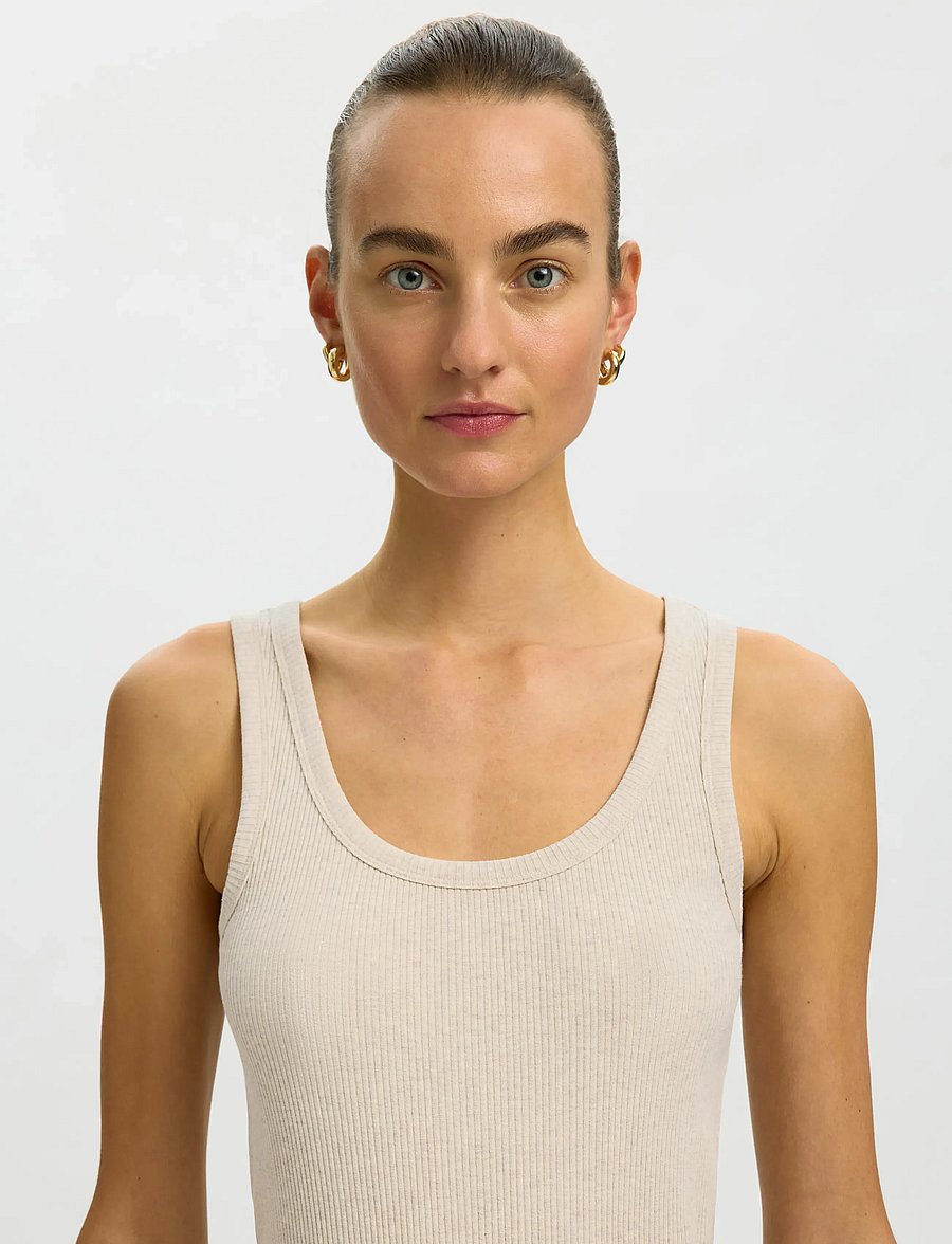 Selected - SLWANNA U-NECK TANK TOP NOOS - tanktops - oatmeal - 4