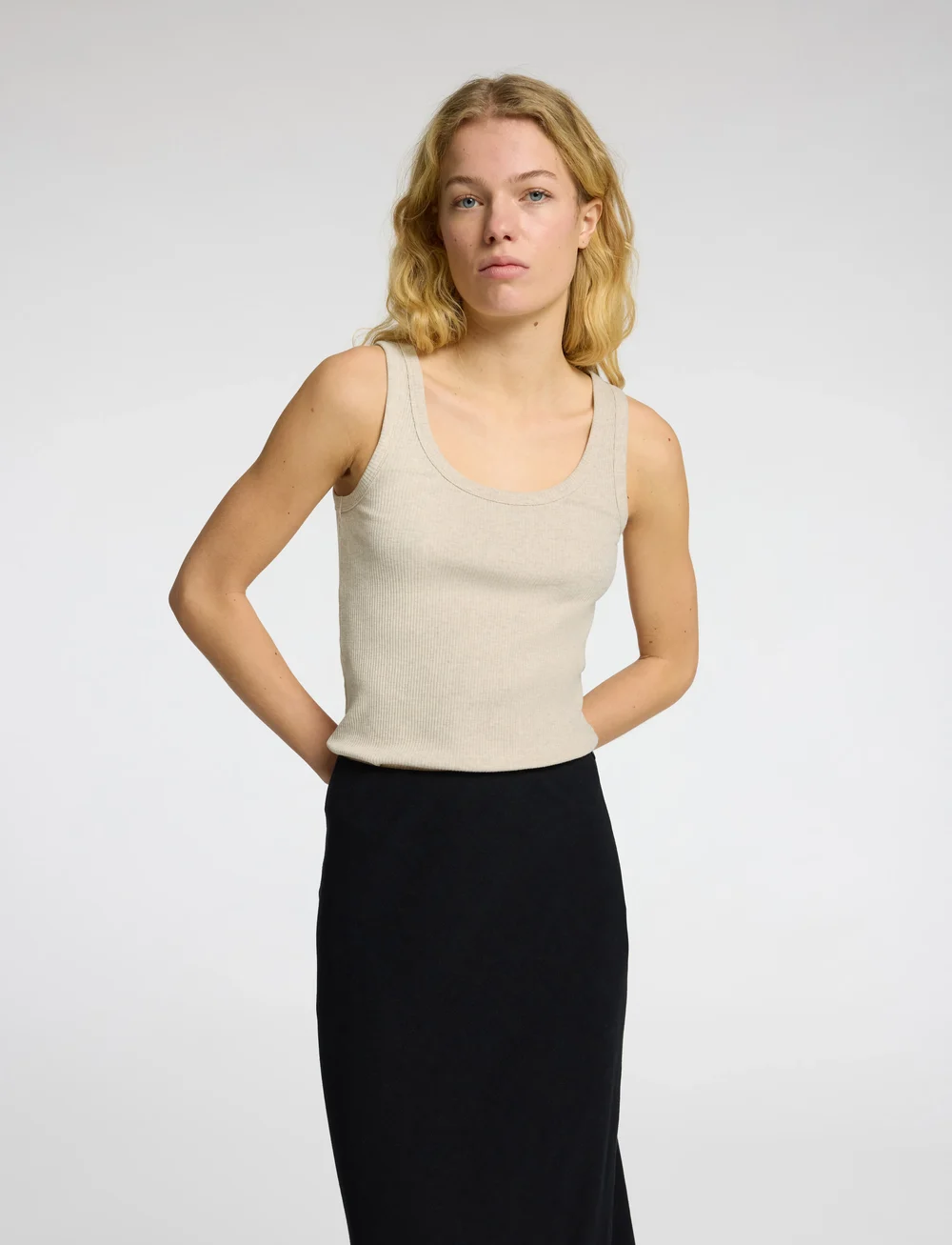 Selected - SLFANNA U-NECK TANK TOP NOOS - linnen - oatmeal - 5