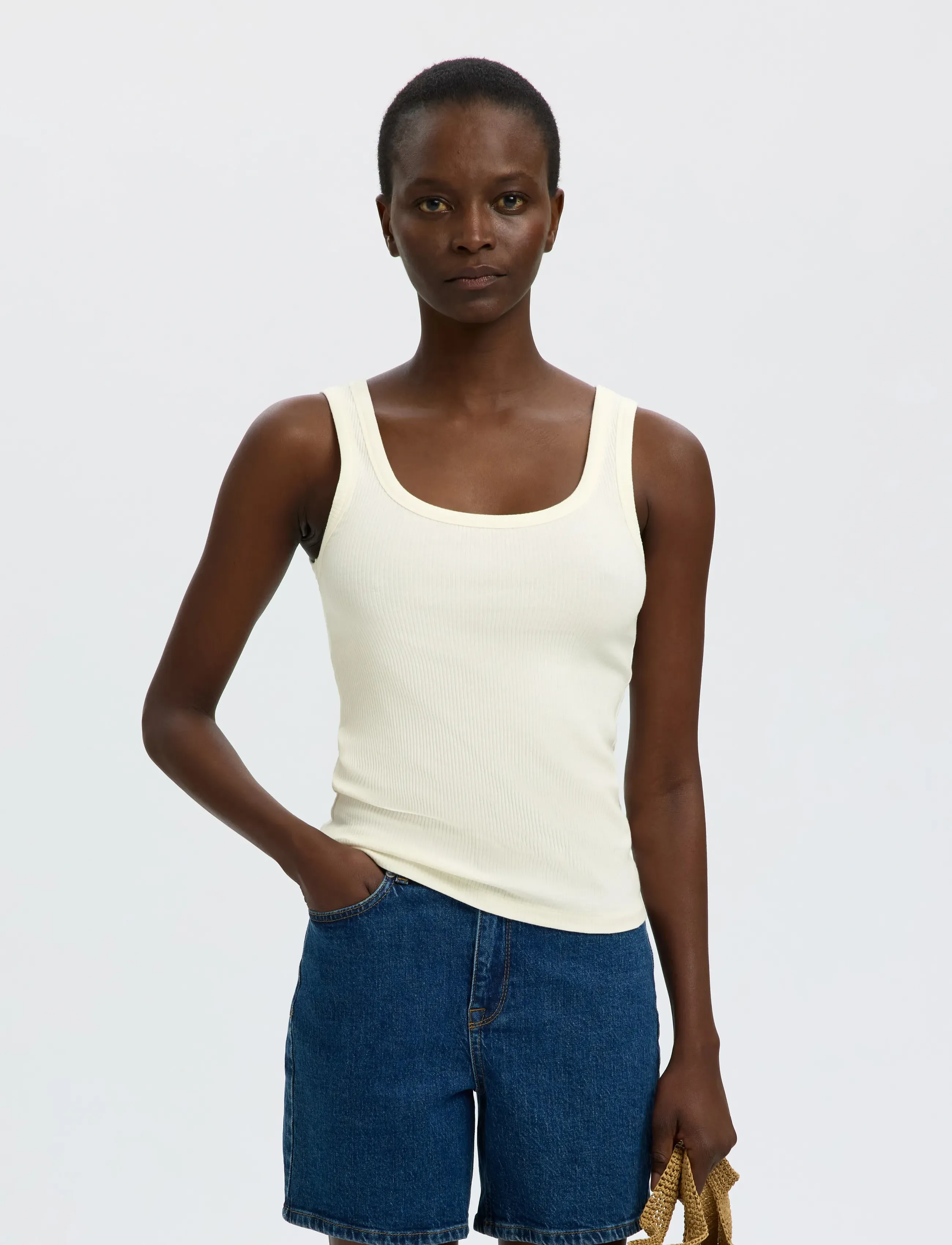 Selected SLWANNA U-NECK TANK TOP NOOS - T-paidat & topit - SNOW WHITE / white