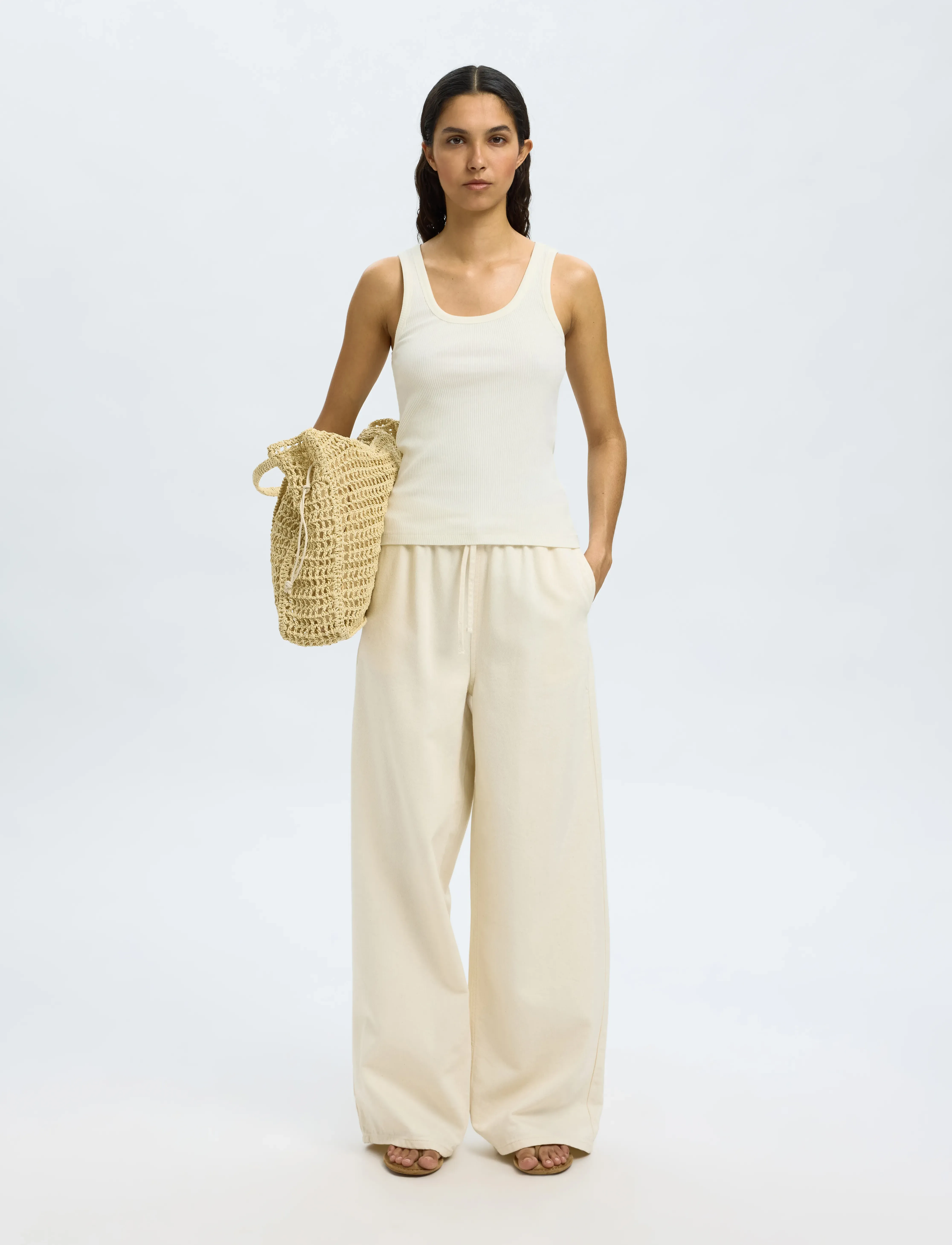 Selected - SLWANNA U-NECK TANK TOP NOOS - tanktops - snow white - 4