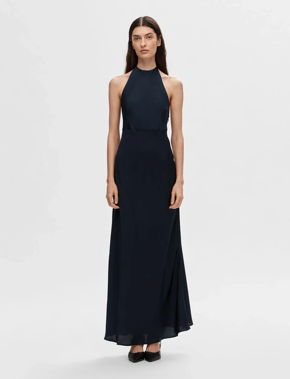 Black halter neck maxi dress shop