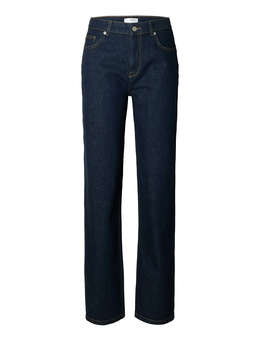 Selected - SLFALICE MW STRAIGHT MOON BLUE JEANS - straight jeans - dark blue denim - 1