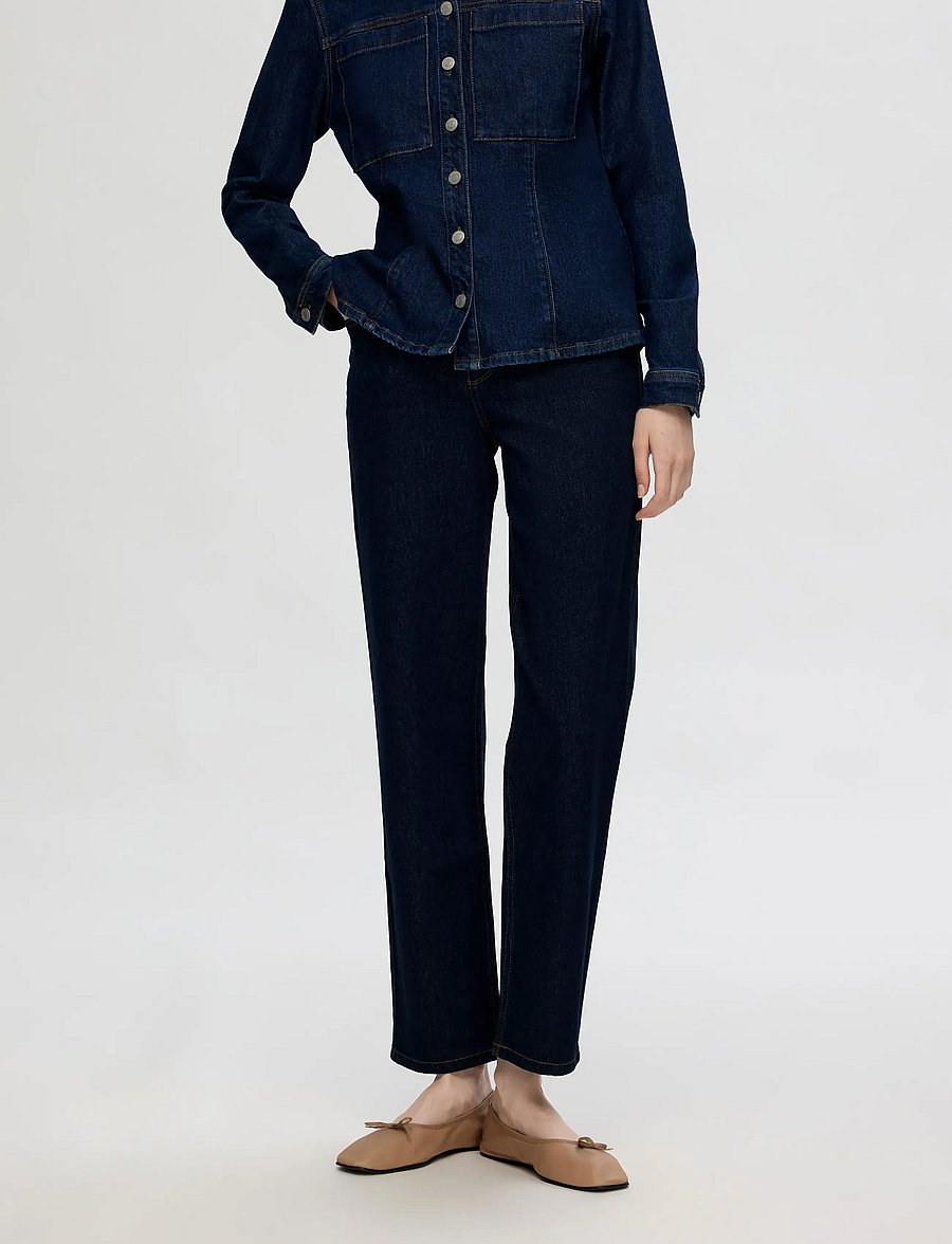 Selected - SLFALICE MW STRAIGHT MOON BLUE JEANS - straight jeans - dark blue denim - 0