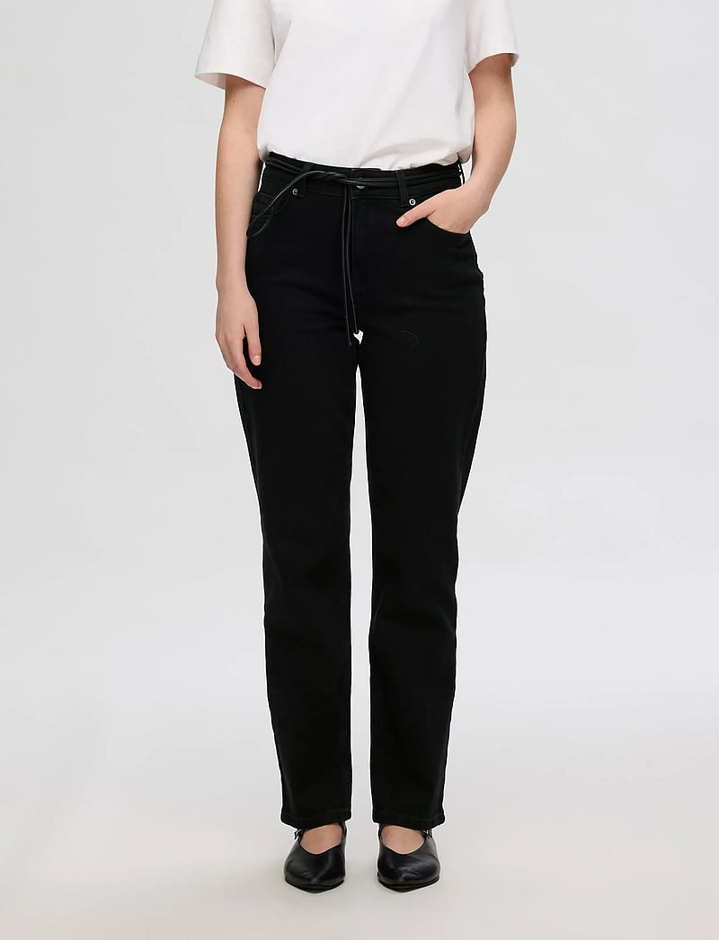 Selected - SLFALICE MW STRAIGHT BLACK JEANS NOOS - raka jeans - black - 0