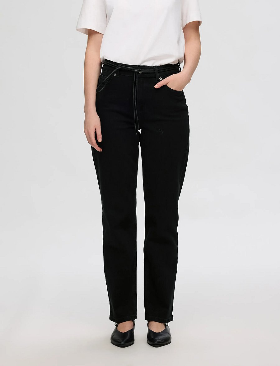Selected - SLFALICE MW STRAIGHT BLACK JEANS NOOS - straight jeans - black - 0