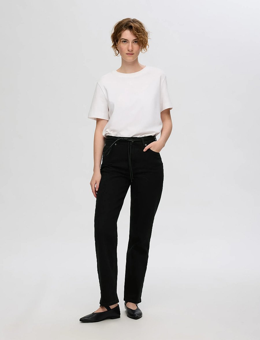 Selected - SLFALICE MW STRAIGHT BLACK JEANS NOOS - straight jeans - black - 3