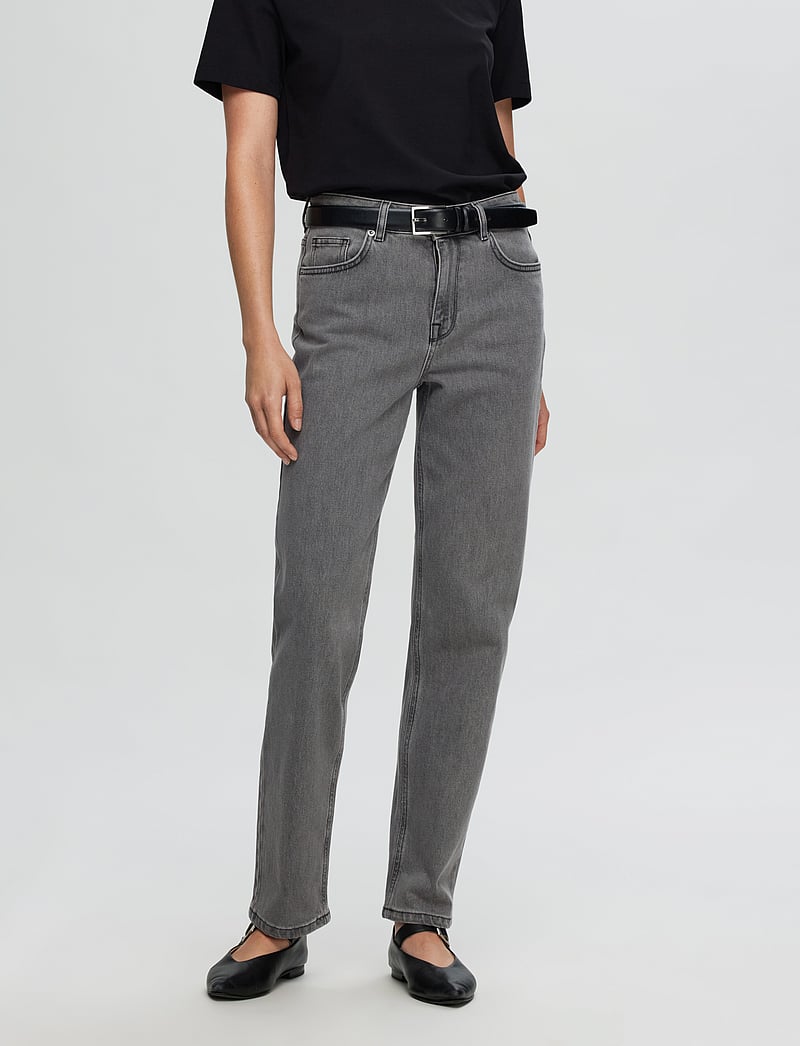 Selected - SLFALICE MW STRAIGHT ELOISE GREY JEANS - straight jeans - light grey denim - 0