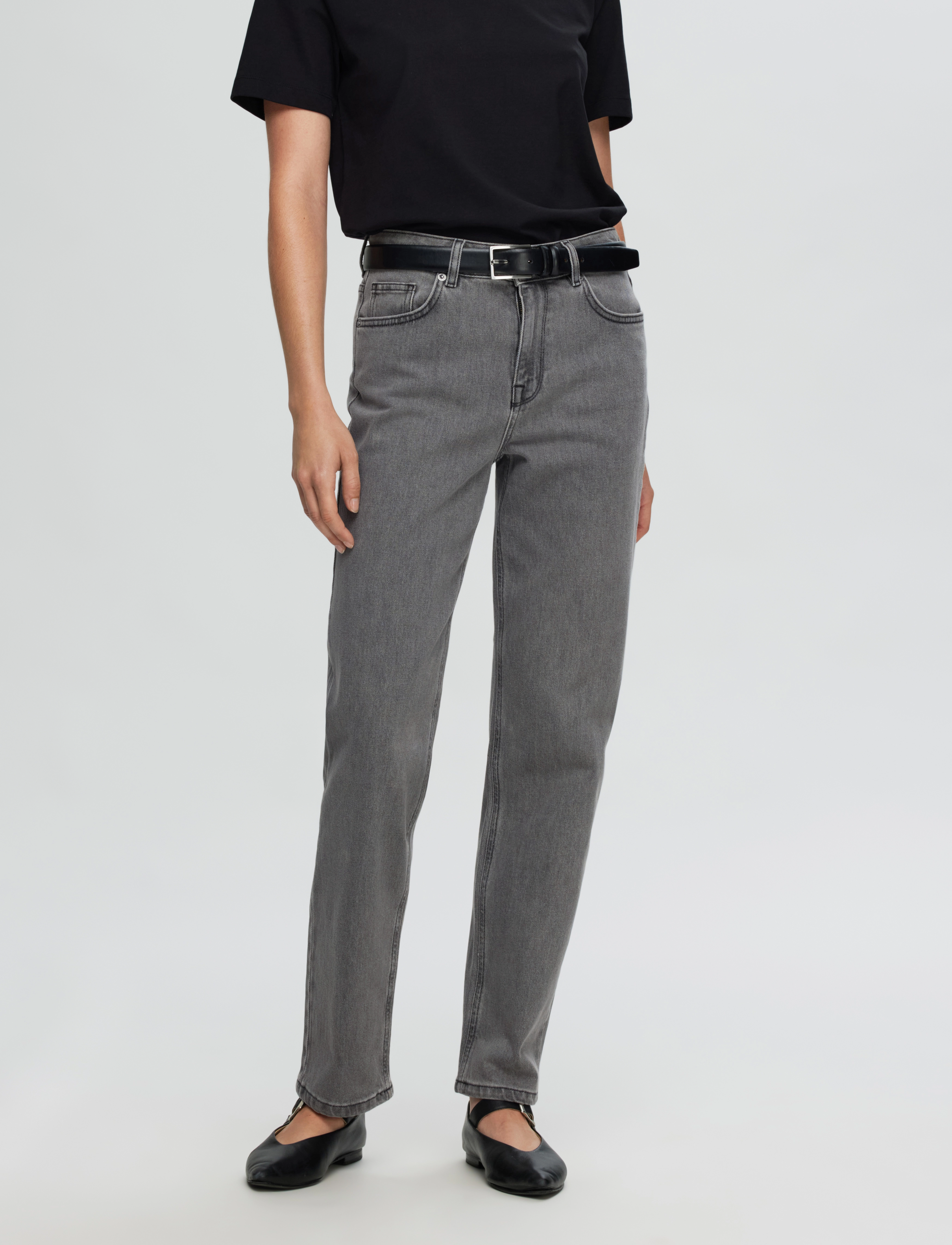 Selected SLFALICE MW STRAIGHT ELOISE GREY JEANS - Transitional Layering - LIGHT GREY DENIM / grey