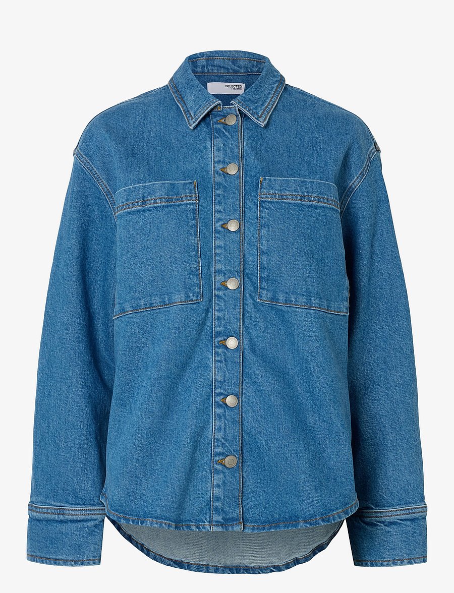 Selected - SLFEVELYN LS SHIRT - džinsiniai marškiniai - medium blue denim - 1