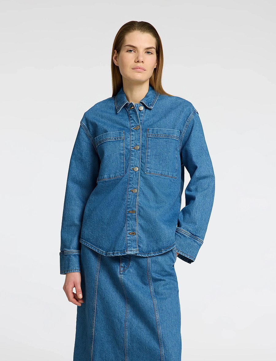 Selected - SLFEVELYN LS SHIRT - džinsiniai marškiniai - medium blue denim - 3