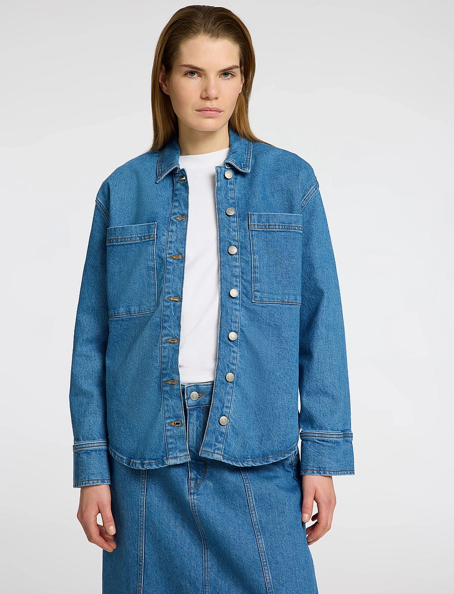 Selected - SLFEVELYN LS SHIRT - džinsiniai marškiniai - medium blue denim - 4