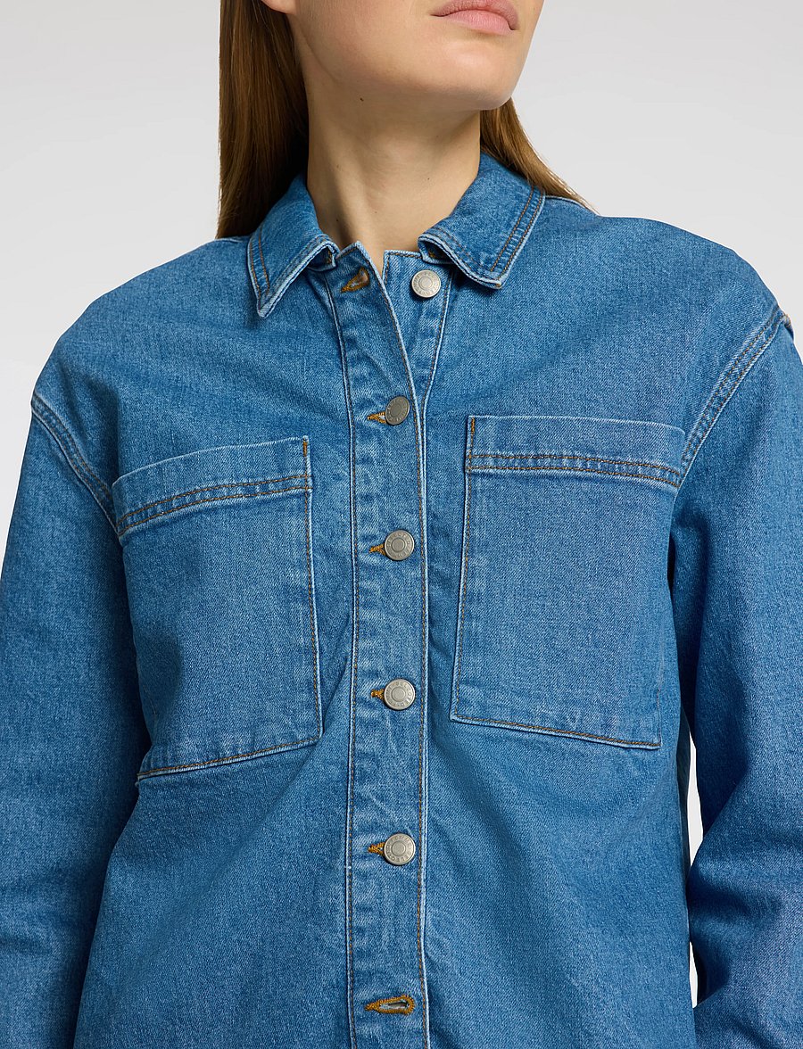 Selected - SLFEVELYN LS SHIRT - džinsiniai marškiniai - medium blue denim - 5