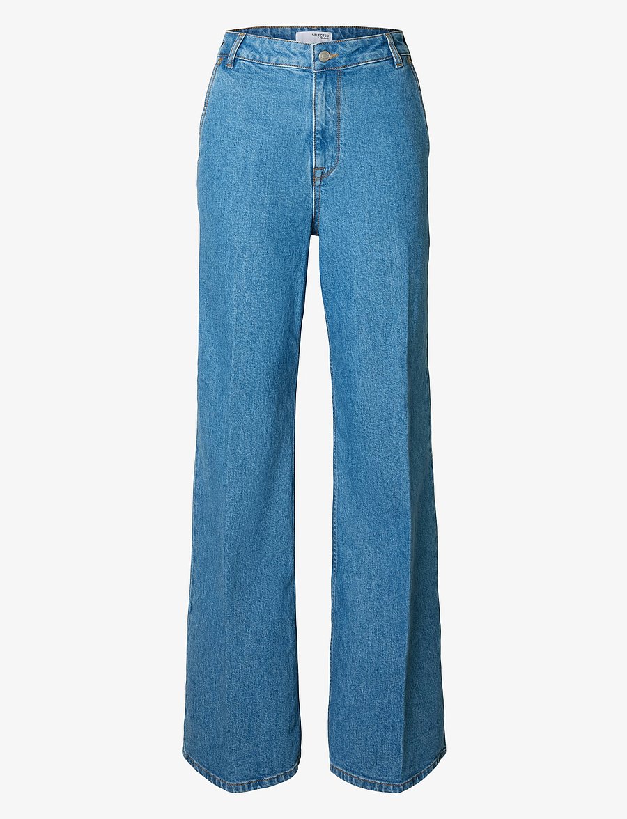 Selected - SLFEVELYN HW EXTRA WIDE JEANS - wide leg jeans - medium blue denim - 1