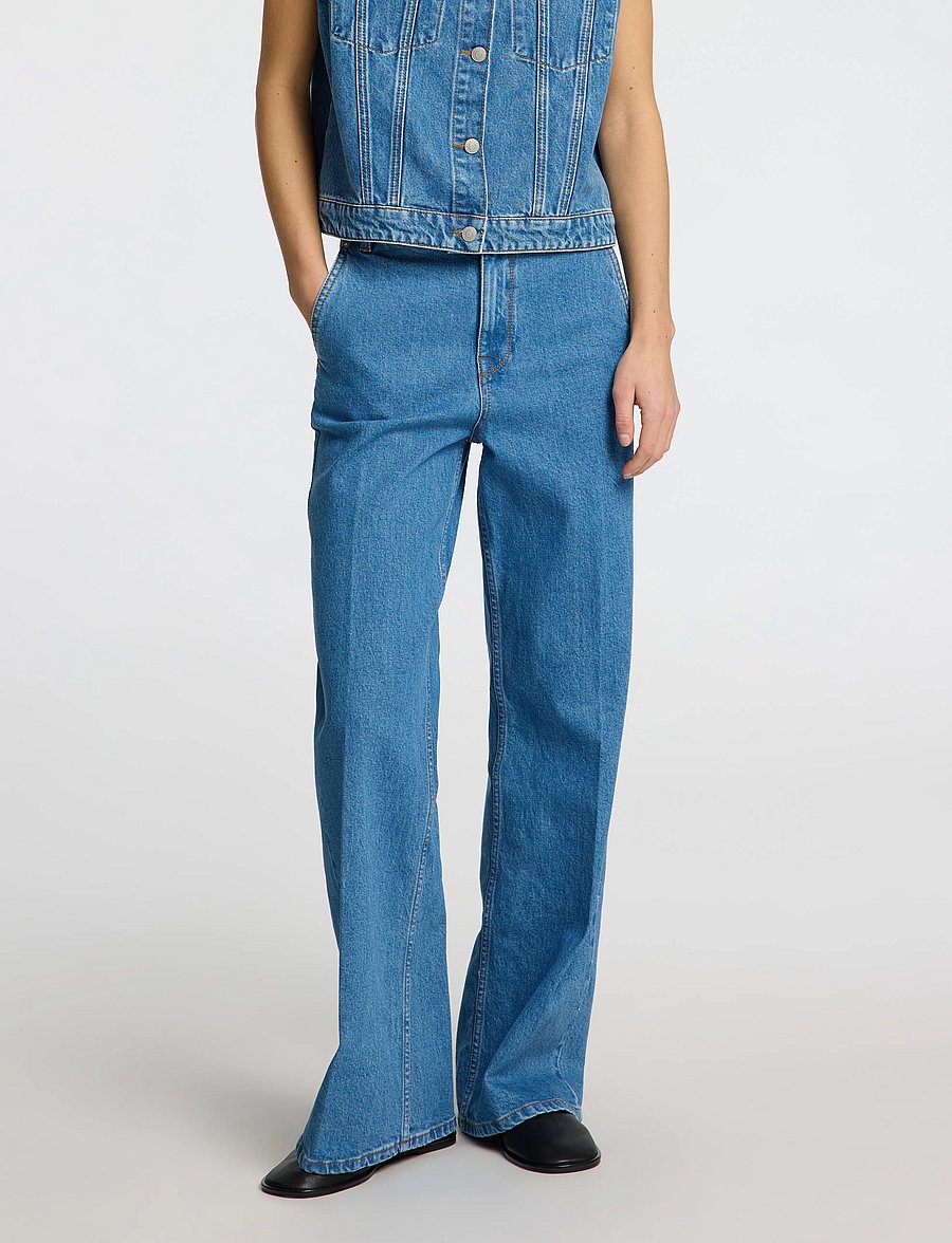 Selected - SLFEVELYN HW EXTRA WIDE JEANS - wide leg jeans - medium blue denim - 0