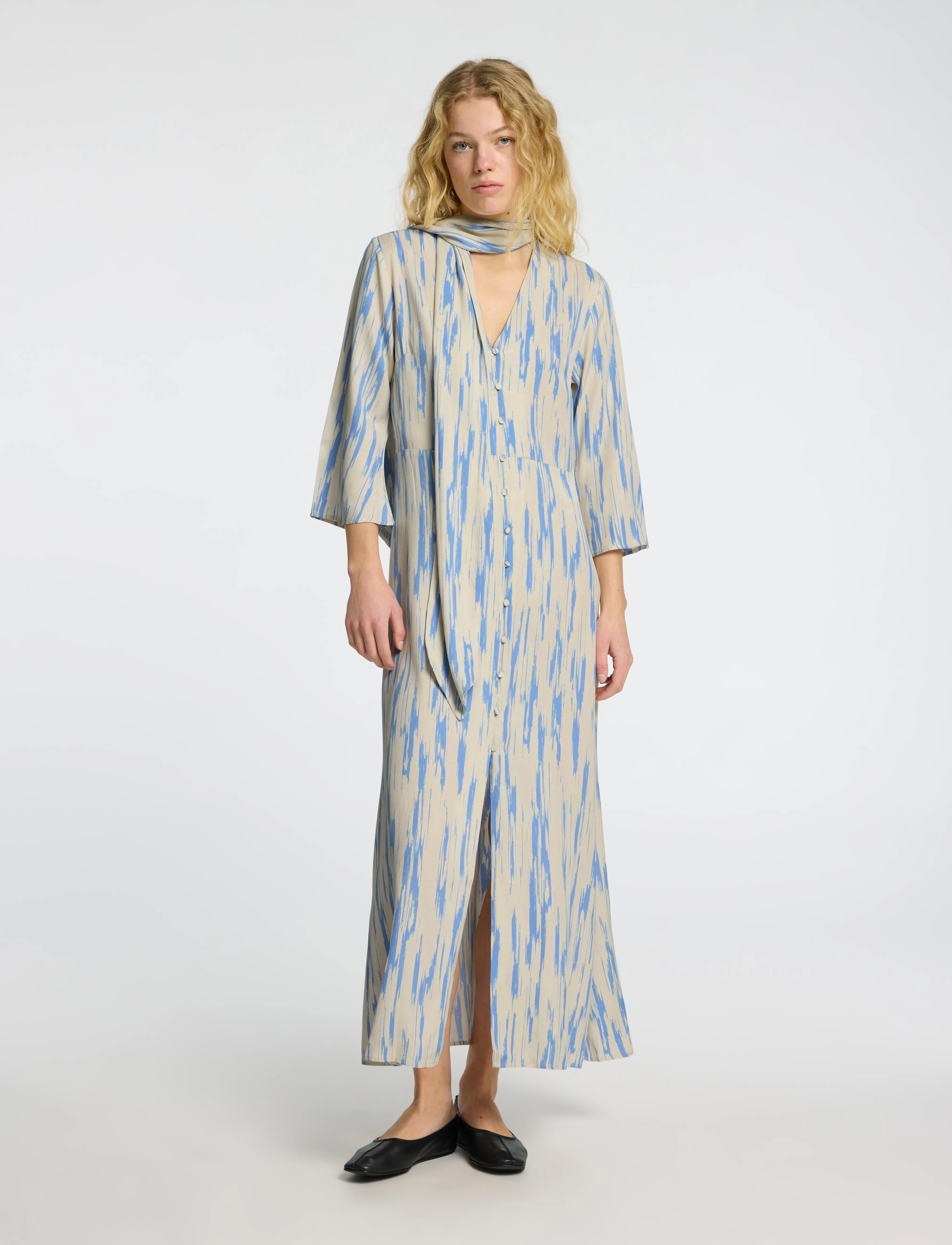 Selected Slfbaela 3/4 Aop Ankle Dress B, 34, Dresses, Blau - Knee-length & Midi, Frauen