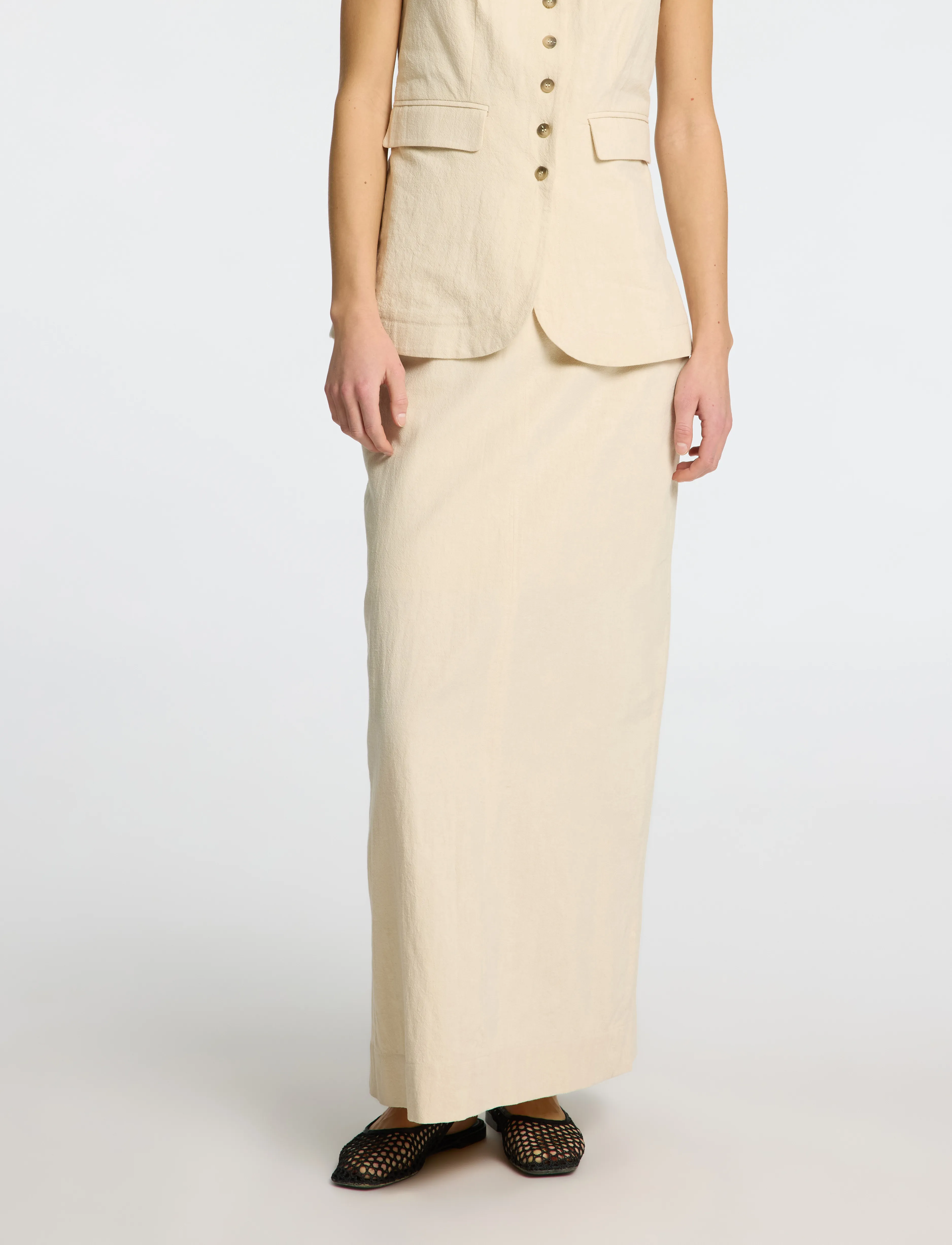 Selected Slfiluna Hw Ankle Slit Skirt B, Kvinder, Højtaljet Ankel Slids Nederdel, Cream, Str: 36