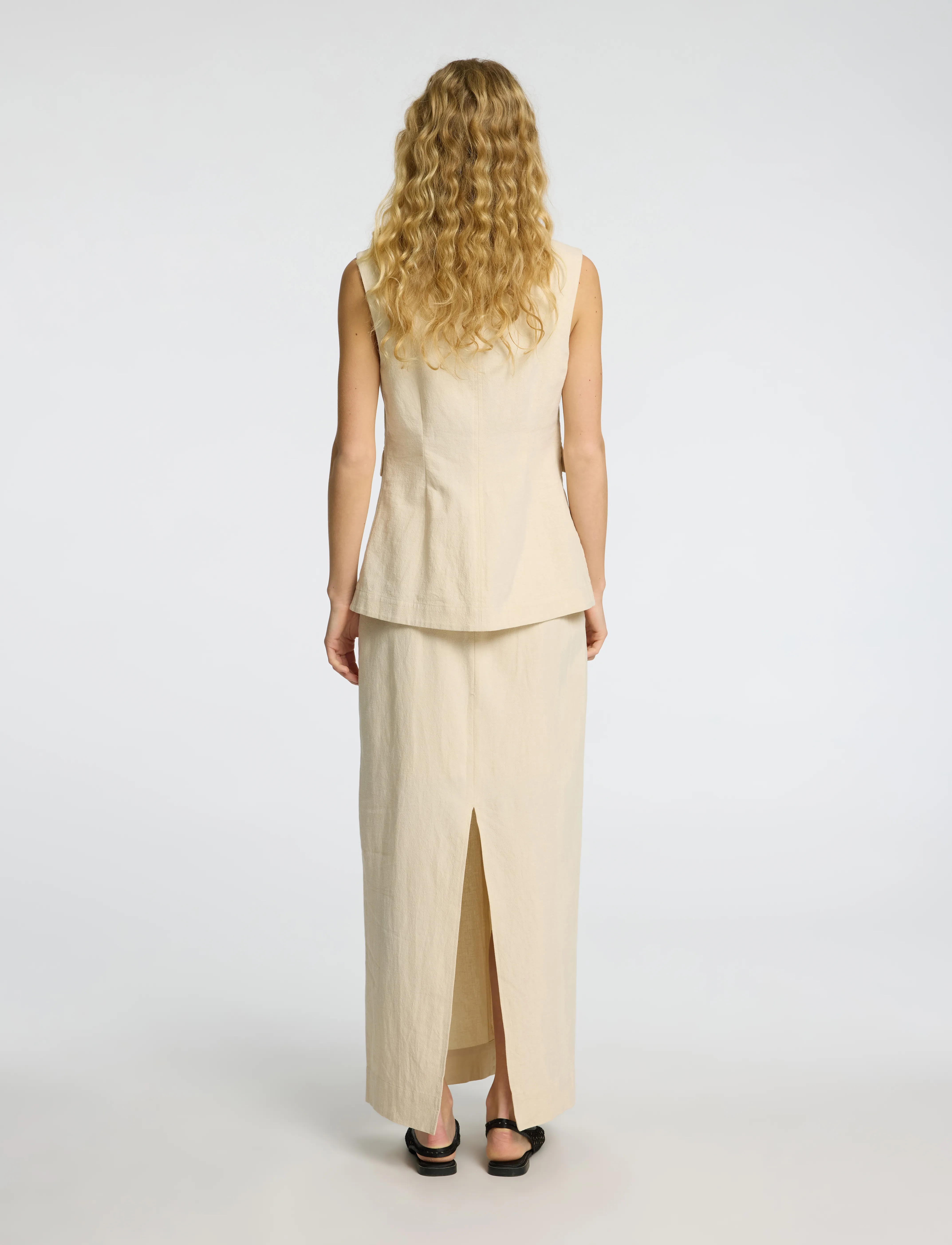 Selected - SLFILUNA HW ANKLE SLIT SKIRT B - midi-röcke - sandshell - 2
