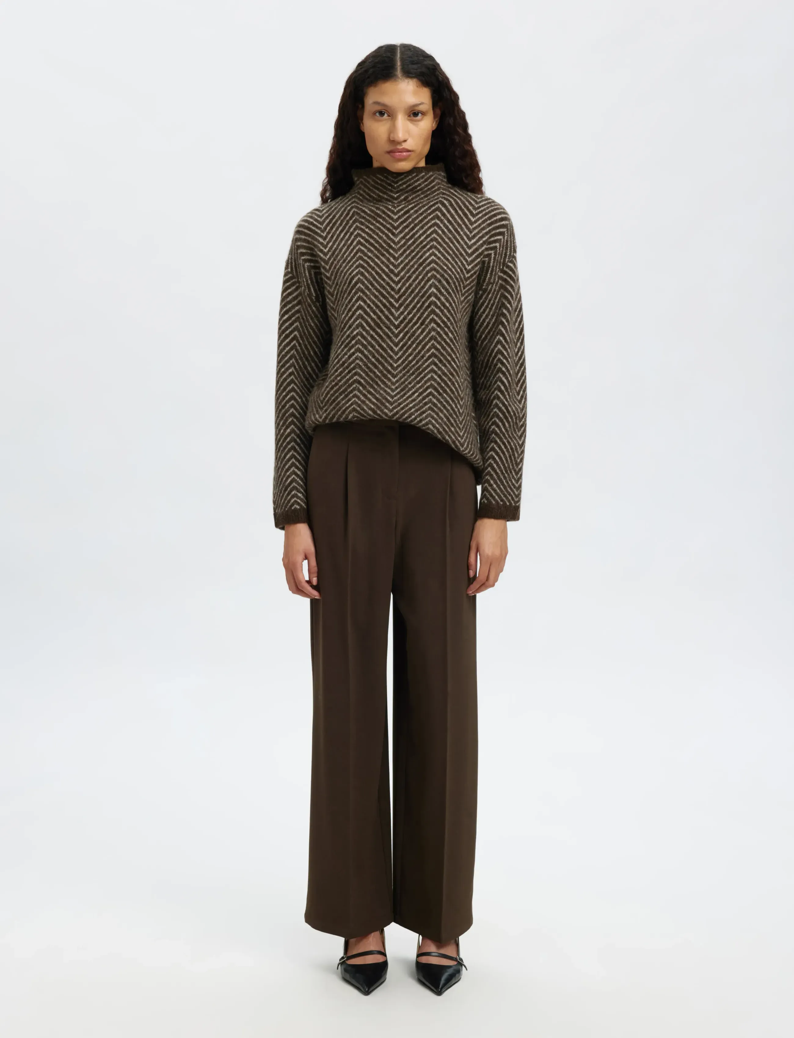 Selected - SLFLULU LS HERRINGBONE KNIT HIGH NECK - pullover - delicioso - 3