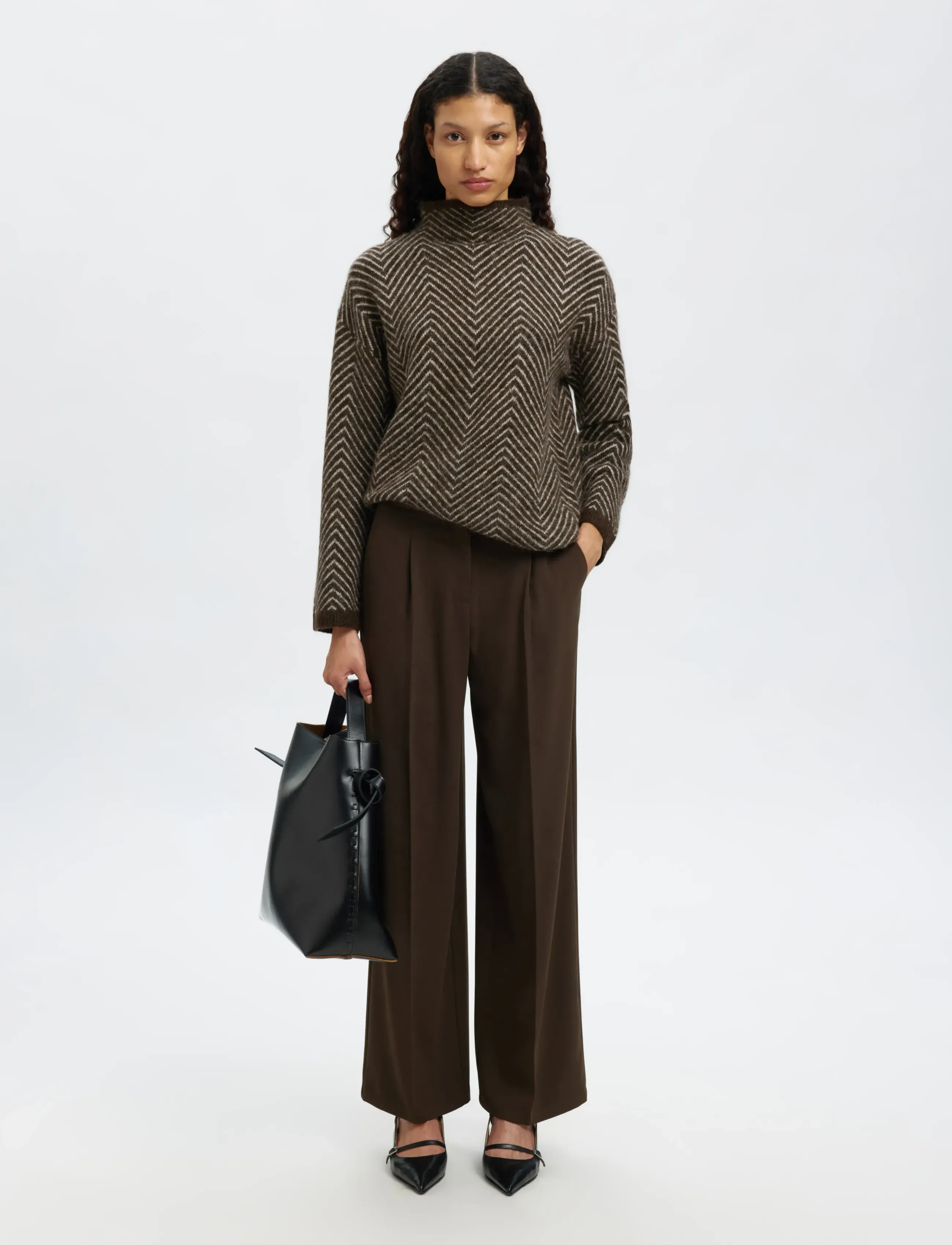 Selected - SLFLULU LS HERRINGBONE KNIT HIGH NECK - pullover - delicioso - 5