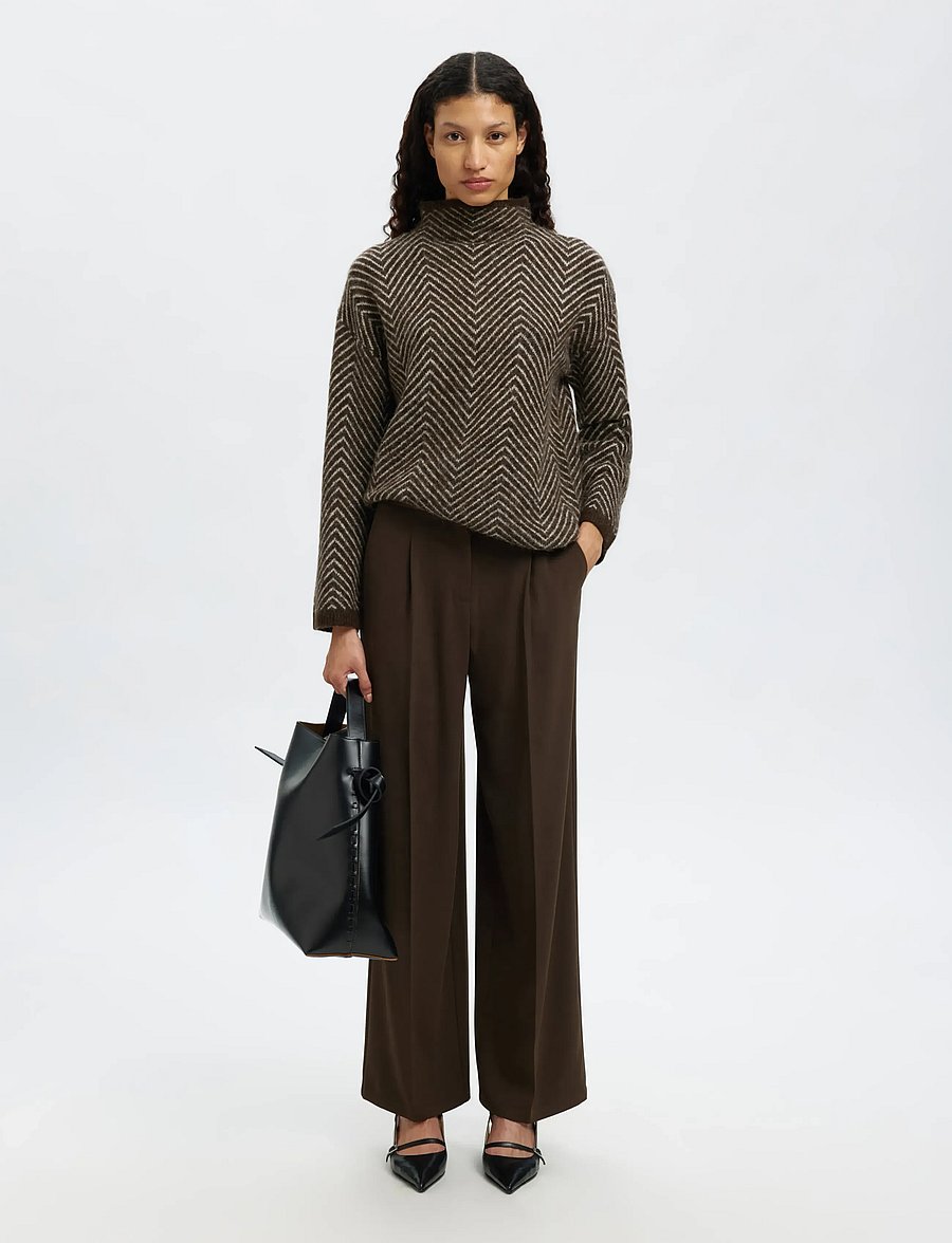 Selected - SLFLULU LS HERRINGBONE KNIT HIGH NECK - pullover - delicioso - 5