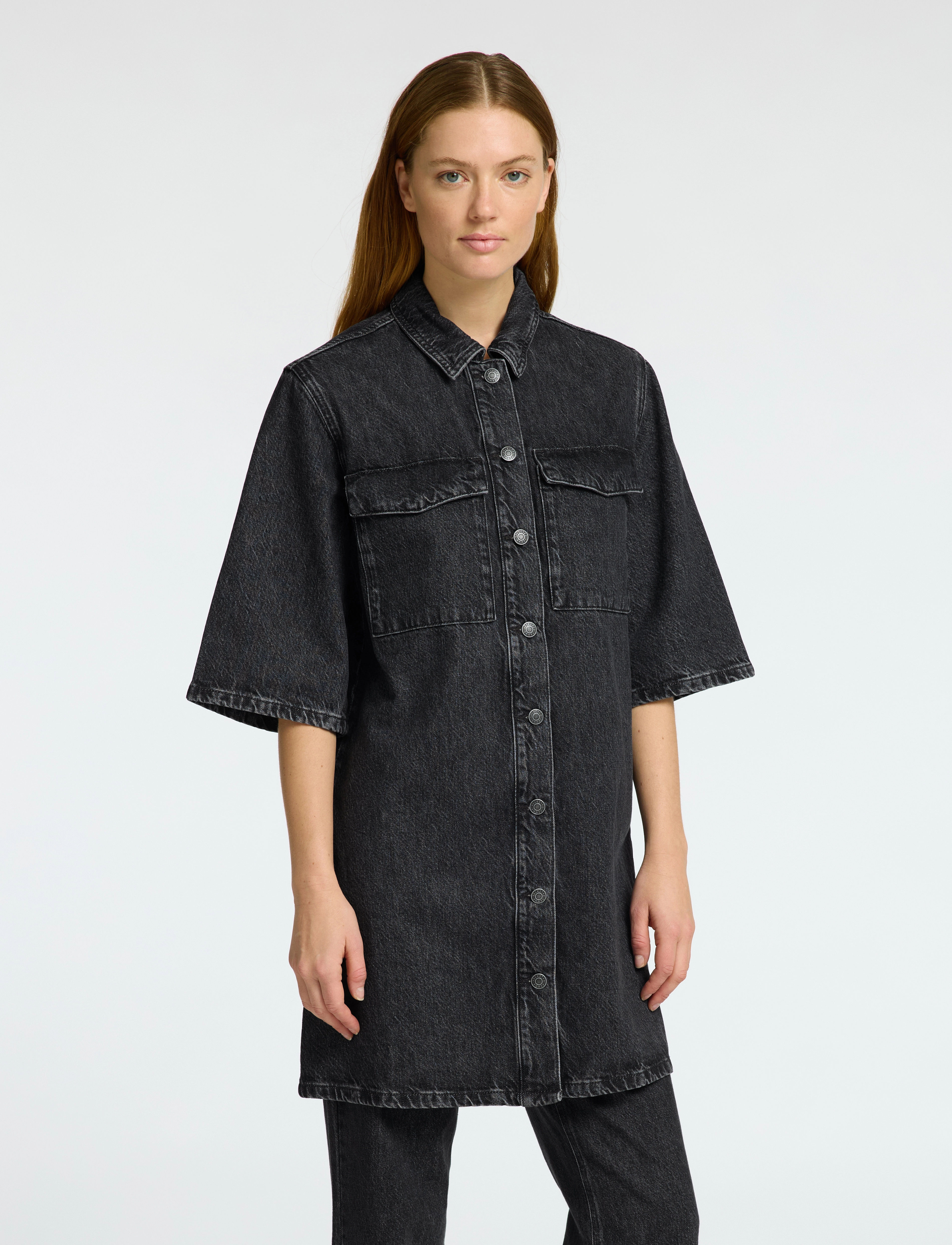Selected Slfharper Short Dress, Kvinder, Kort Denim Skjortekjole, Sort, Str: 34