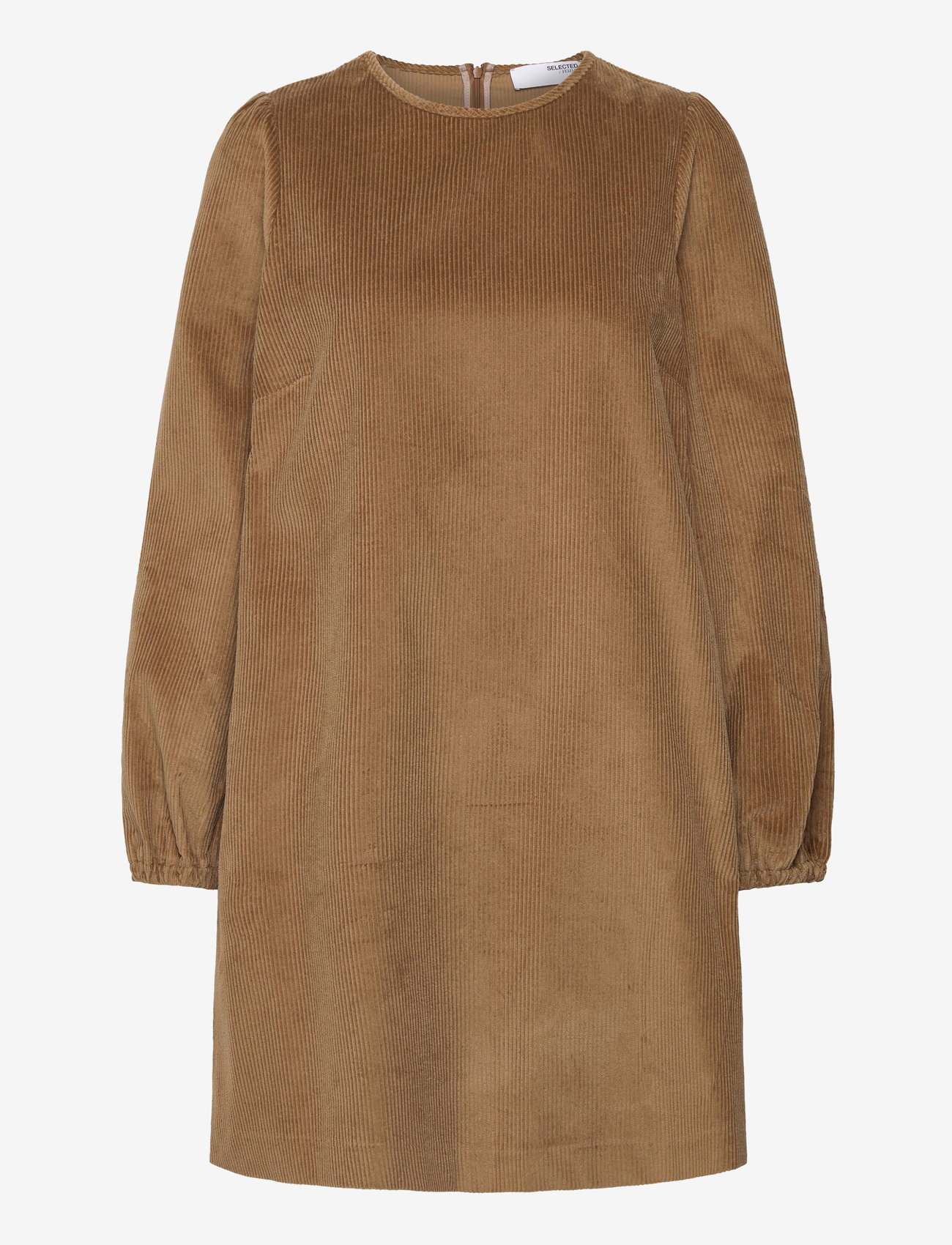 Selected - SLFJENNY LS O-NECK CORDUROY DRESS D2 - kurze kleider - camel - 0