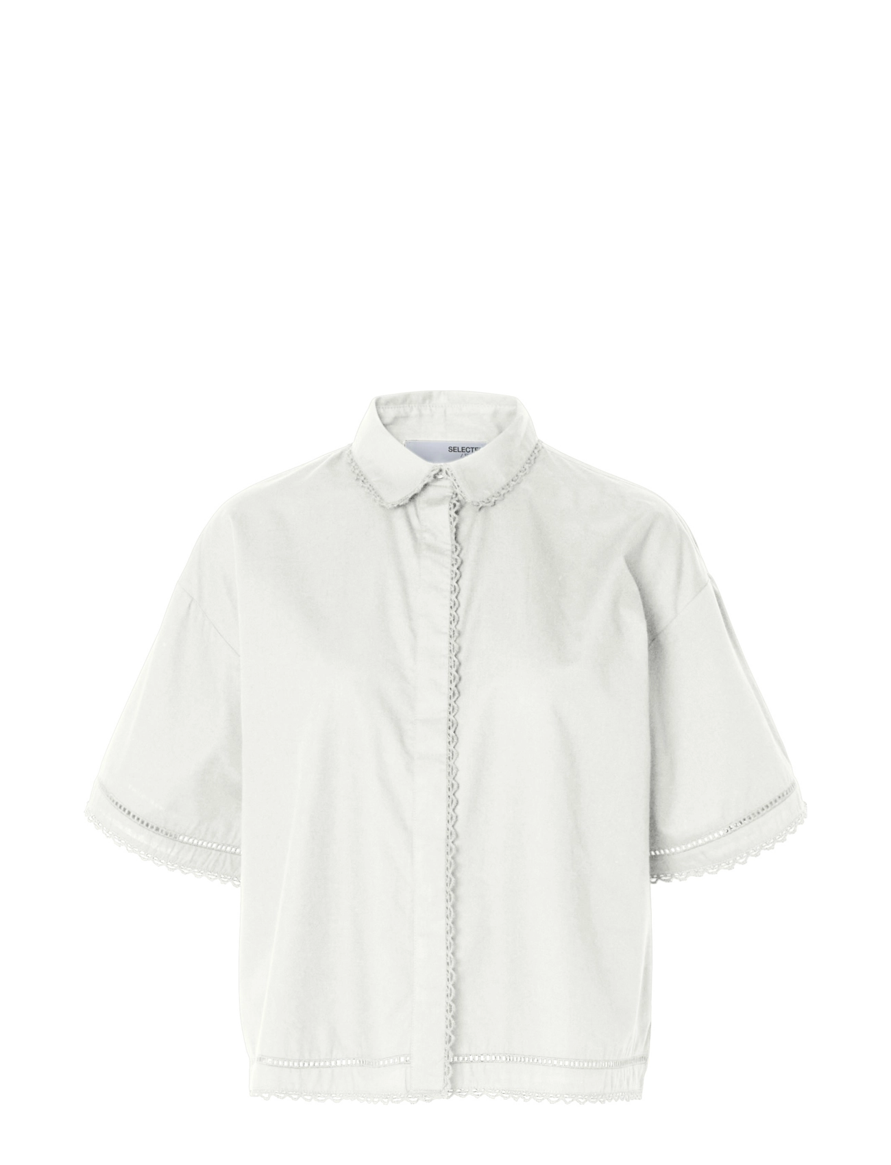 Selected SLFNOVI SS CROCHET DETAIL SHIRT B - Selected - SNOW WHITE / white