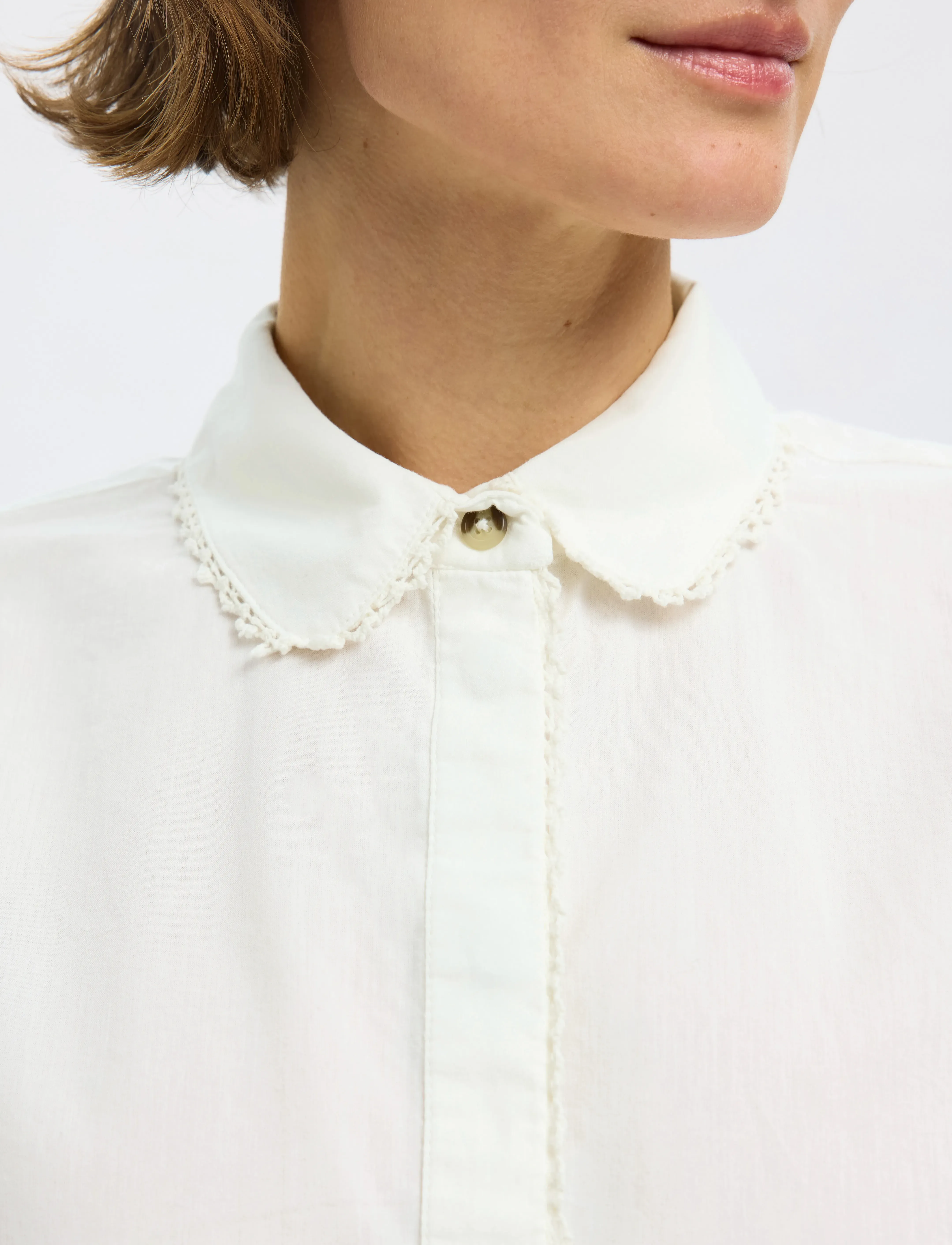 Selected - SLFNOVI SS CROCHET DETAIL SHIRT B - chemises à manches courtes - snow white - 4