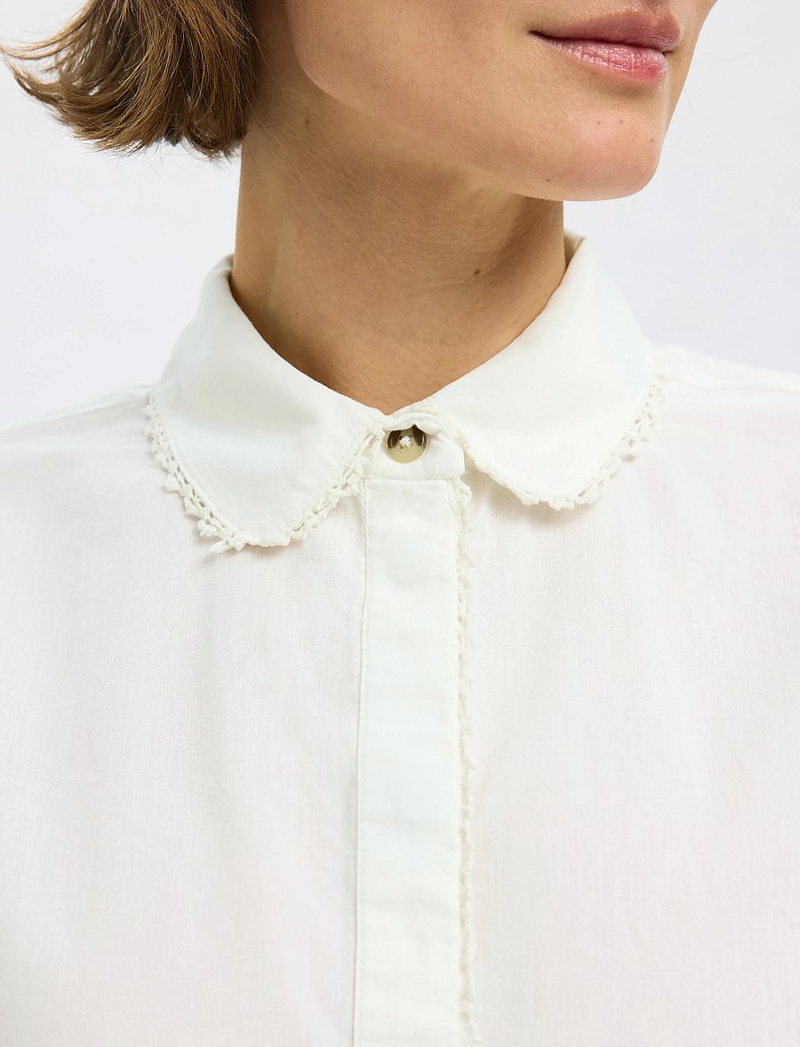 Selected - SLFNOVI SS CROCHET DETAIL SHIRT B - kurzärmlige hemden - snow white - 4