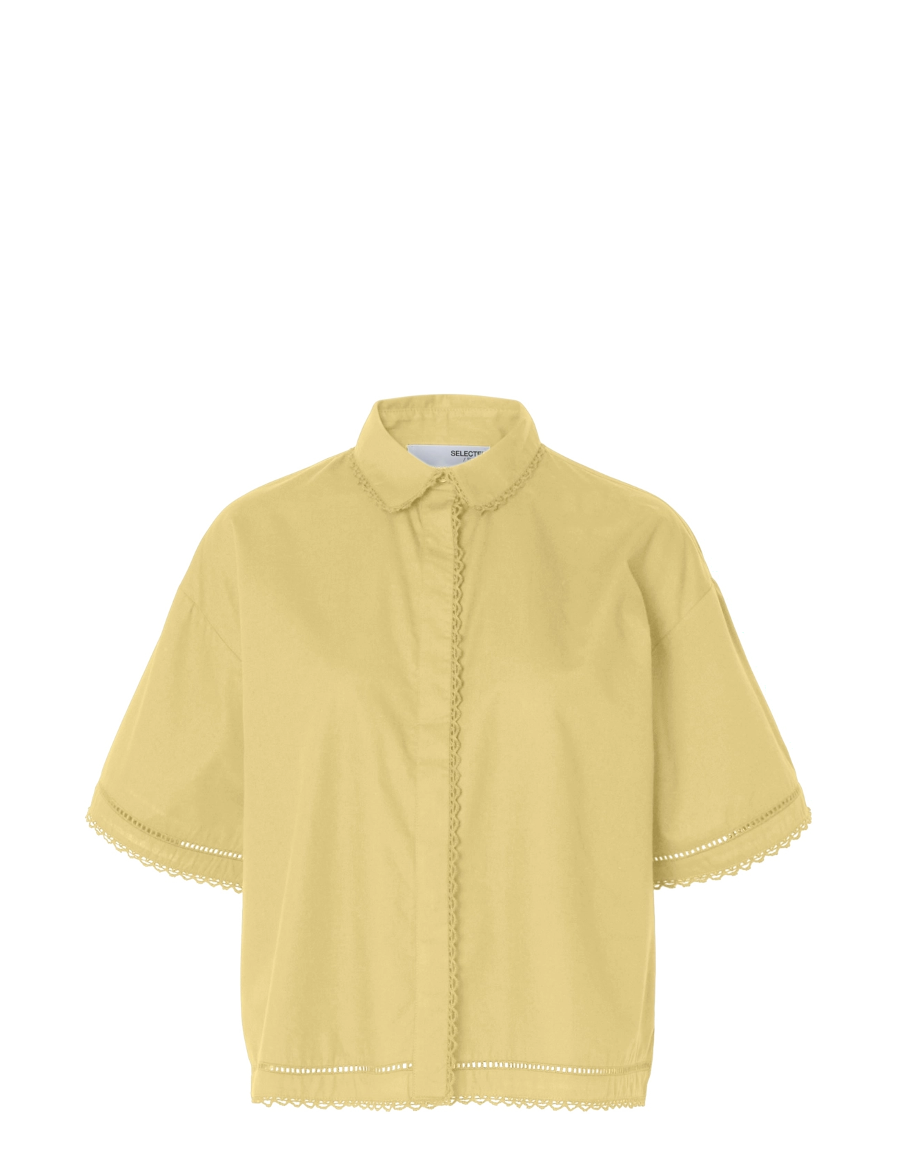 Selected SLFNOVI SS CROCHET DETAIL SHIRT B - Tøj - SUNDRESS / yellow