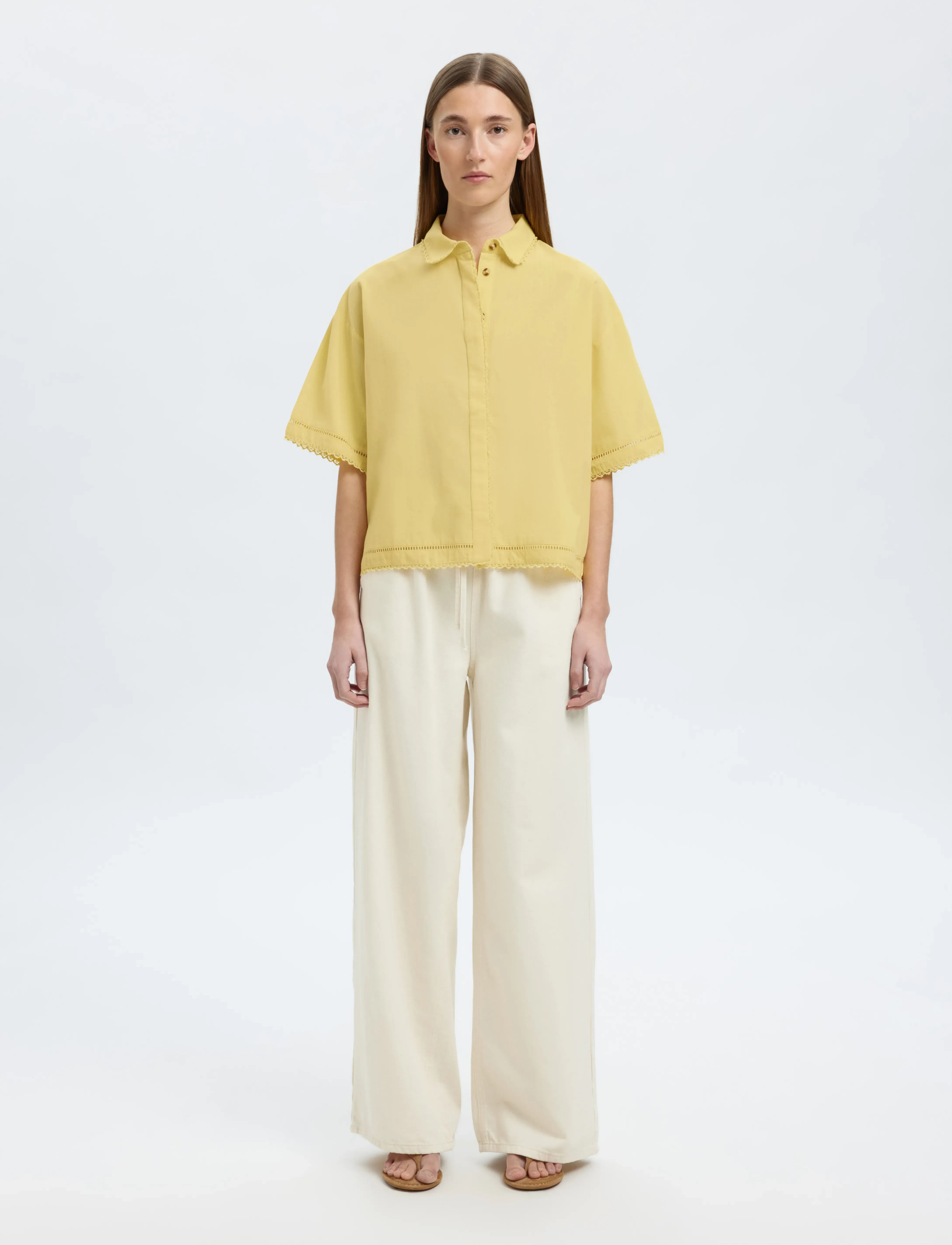 Selected - SLFNOVI SS CROCHET DETAIL SHIRT B - kurzärmlige hemden - sundress - 3