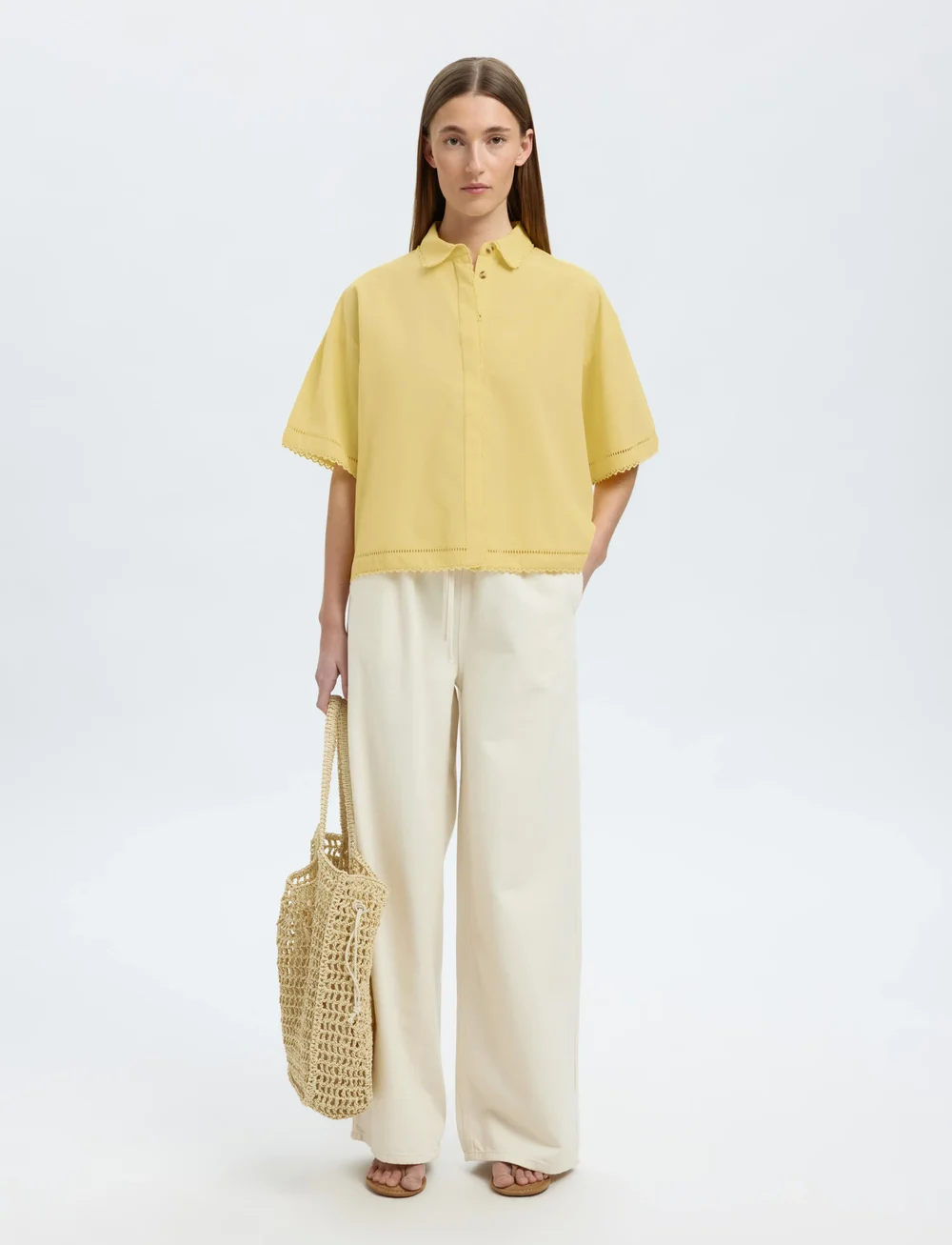 Selected - SLFNOVI SS CROCHET DETAIL SHIRT B - kortärmade skjortor - sundress - 5