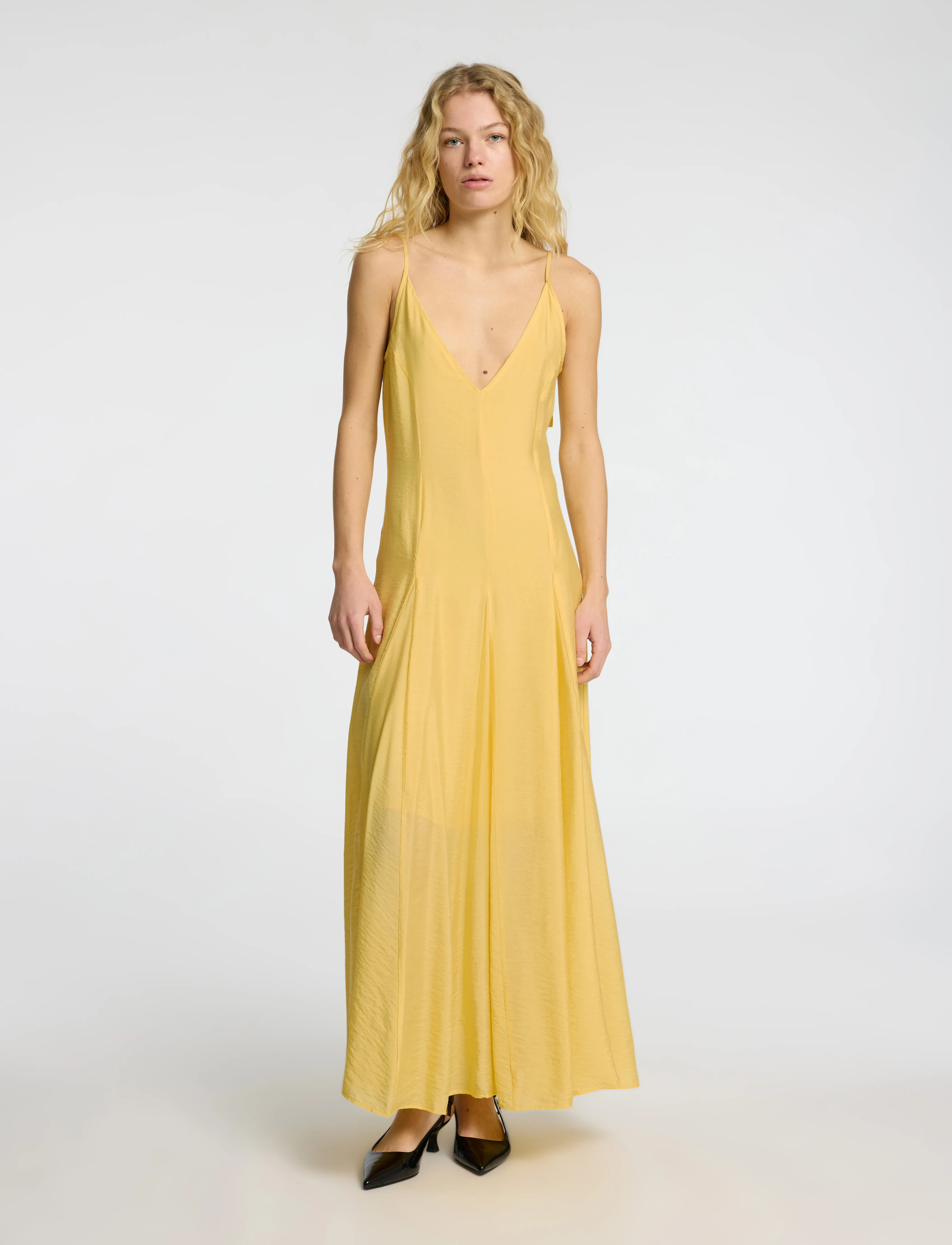 Selected Slfjosella Tiered Ankle Strap Dress, 38, Yellow > Dresses, Dame